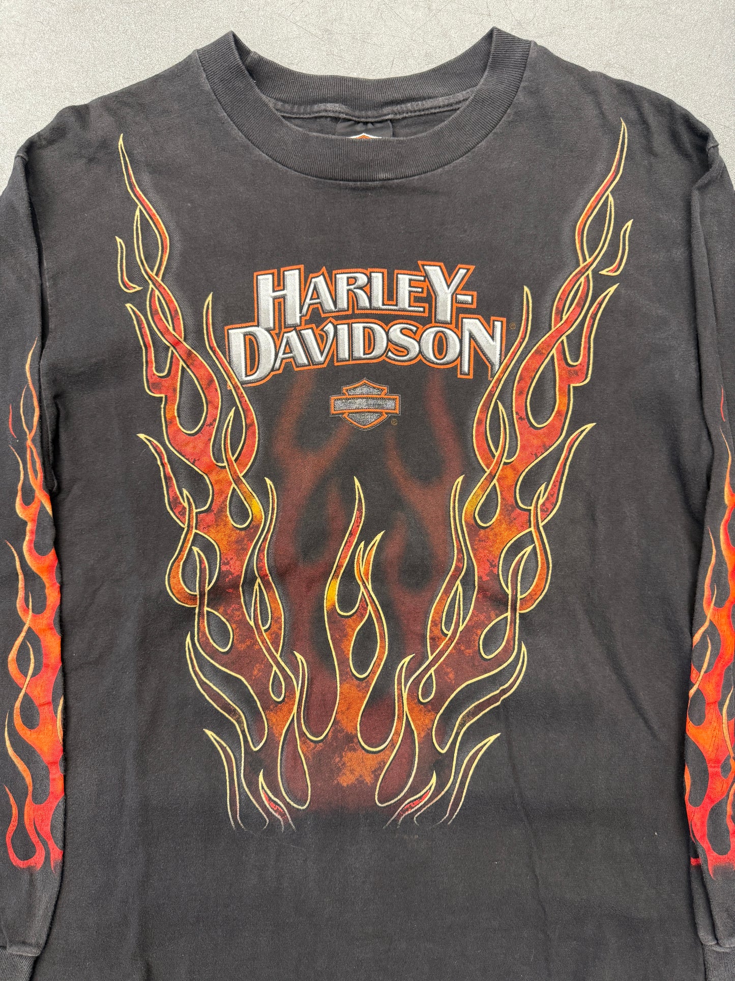 1995 HARLEY-DAVIDSON BENSON MUNCIE, INDIANA FLAME SLEEVE LS TEE