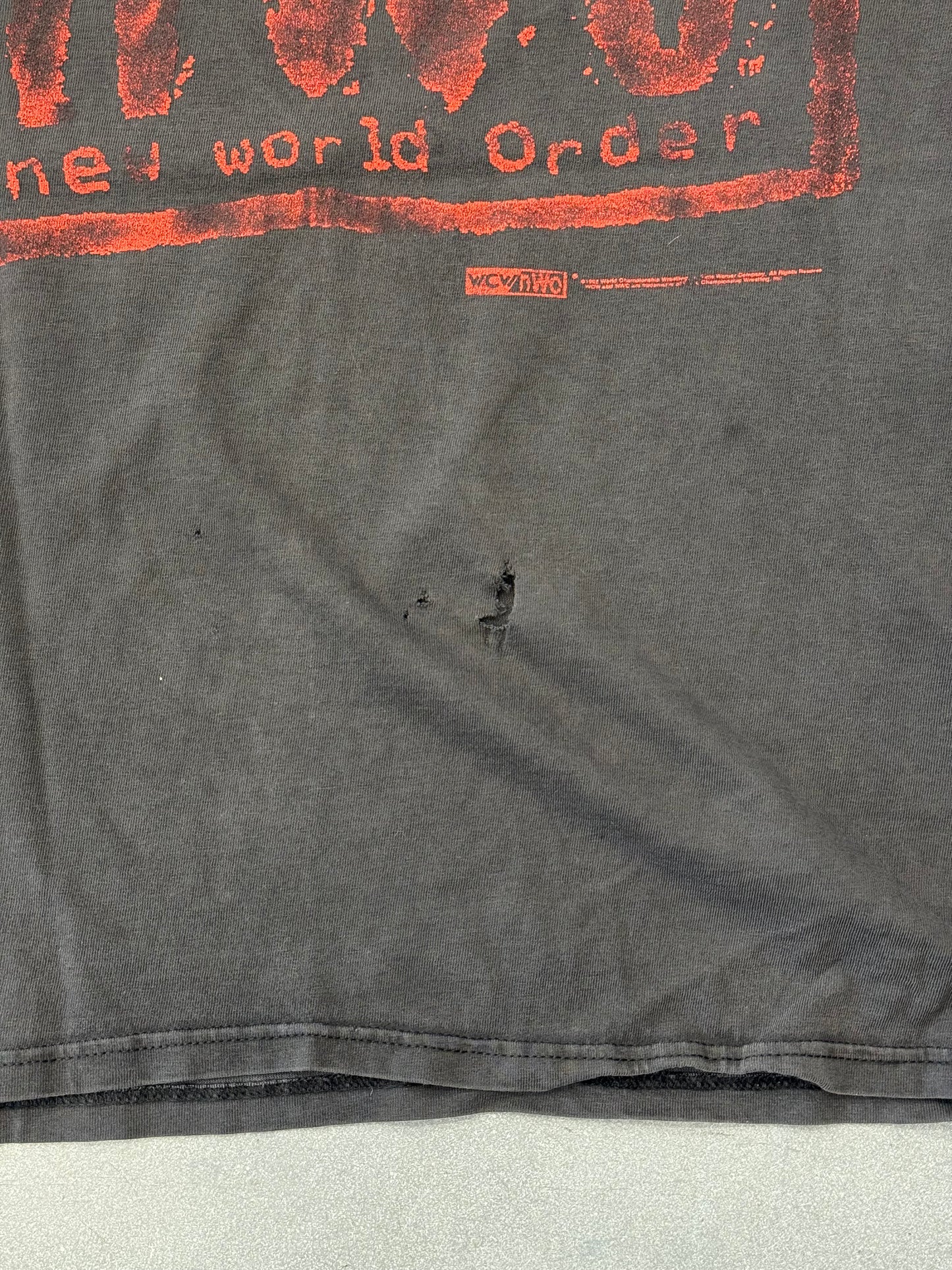 1998 N.W.O NEW WORLD ORDER "BAD HAS ARRIVED, AND IT'S HERE TO STAY." TEE (HANES BEEFY-T TAG)
