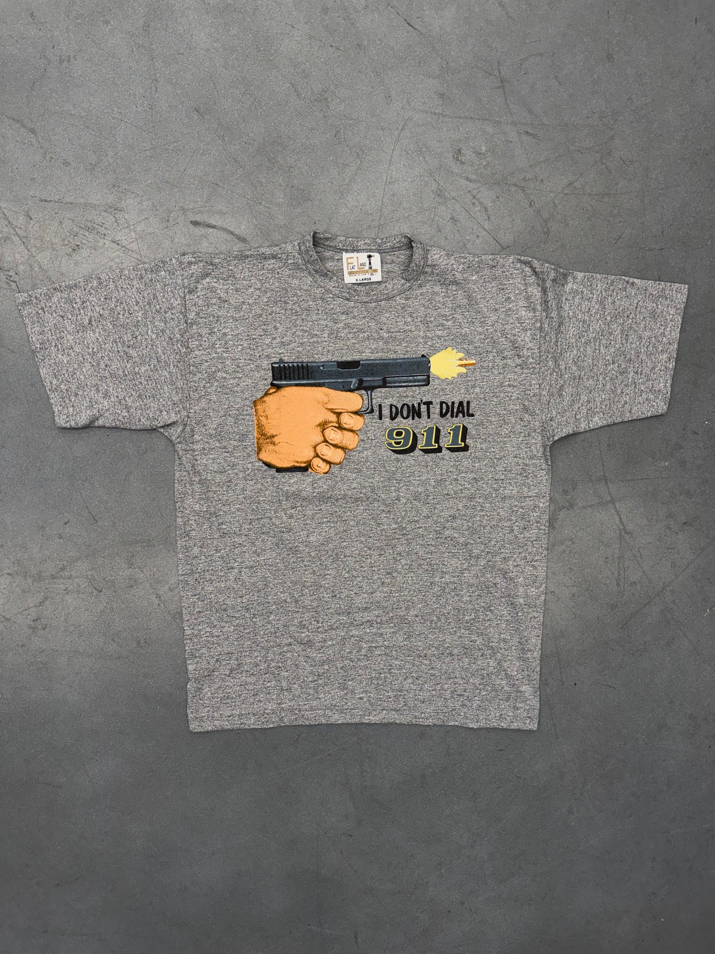 90'S I DON’T DIAL 911 DIRTY DEALER TEE (FLAT LAND TAG)