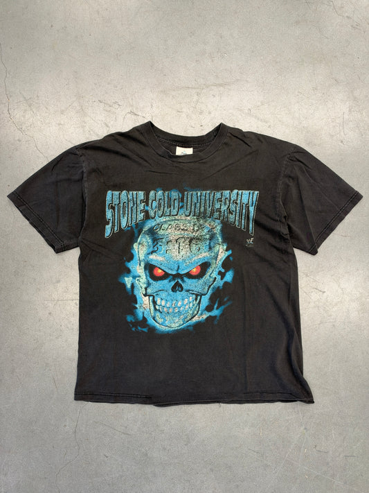 1998 STONE COLD UNIVERSITY 100% WHOOP-ASS WWF TEE (TOUR CHAMP TAG)