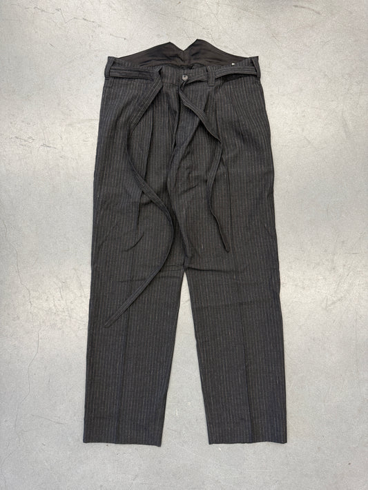 VISVIM PINSTRIPE WOOL WIDE CUFF PANTS - BLACK