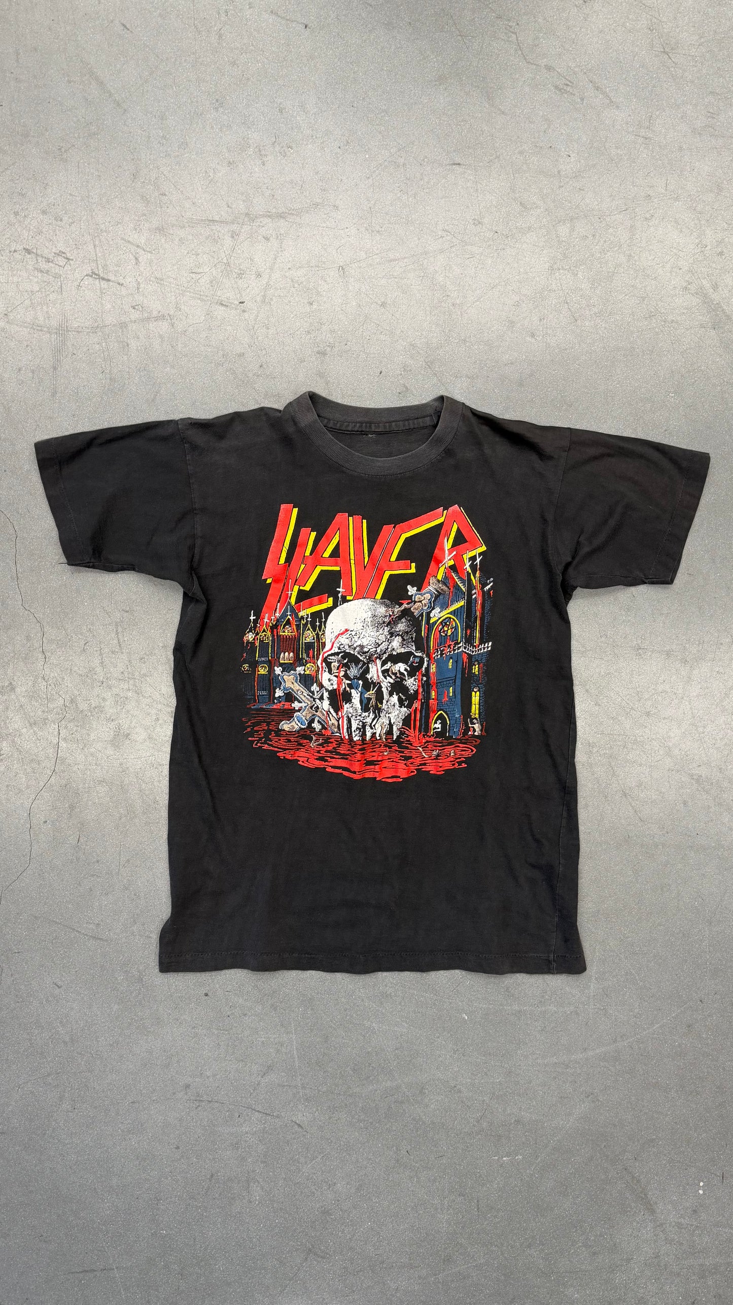 1988 SLAYER WORLD SACRIFICE TOUR TEST PRINT TEE (PULLED TAG)