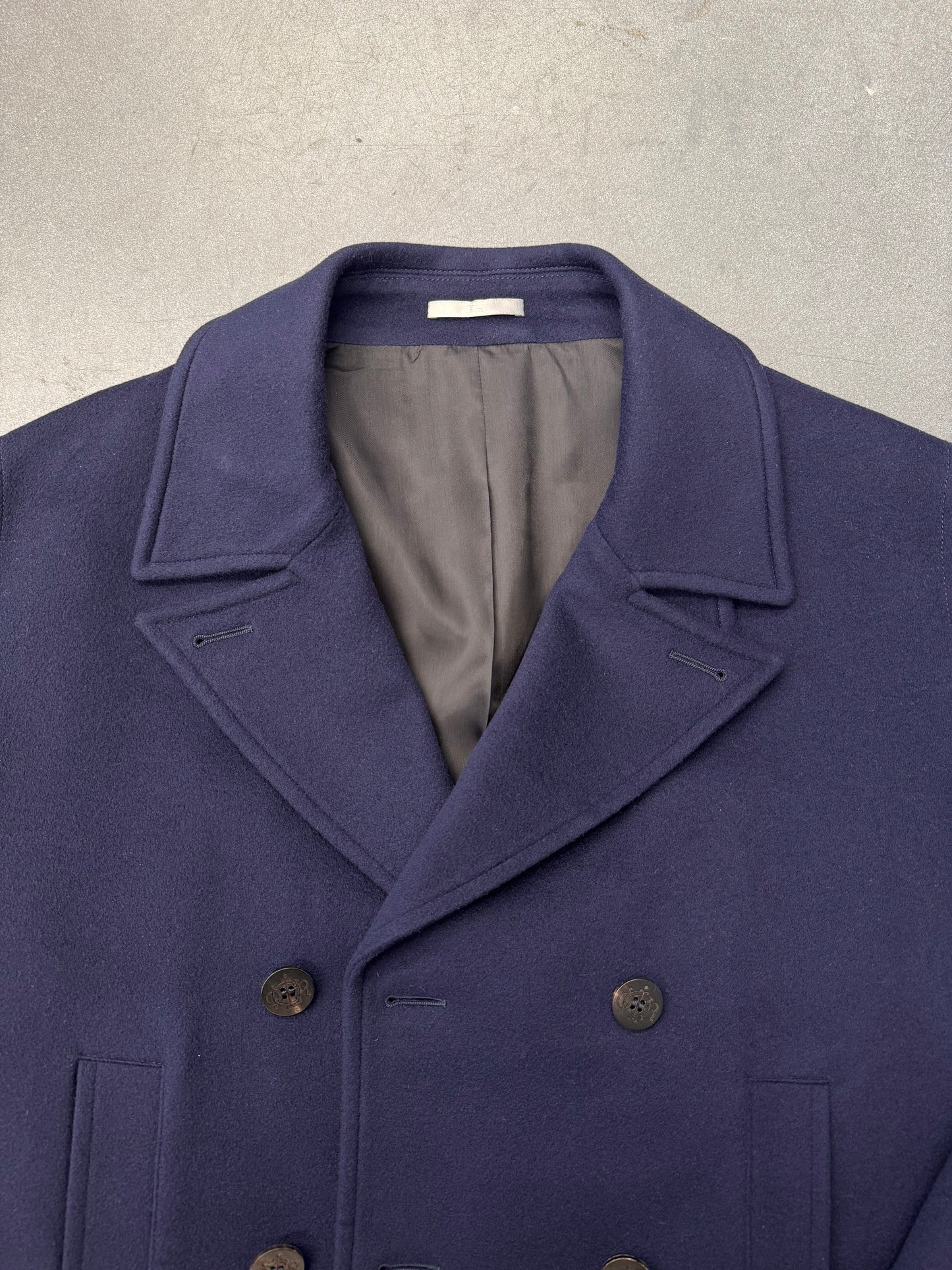 DIOR CASHMERE DOUBLE BREASTED PEACOAT - NAVY