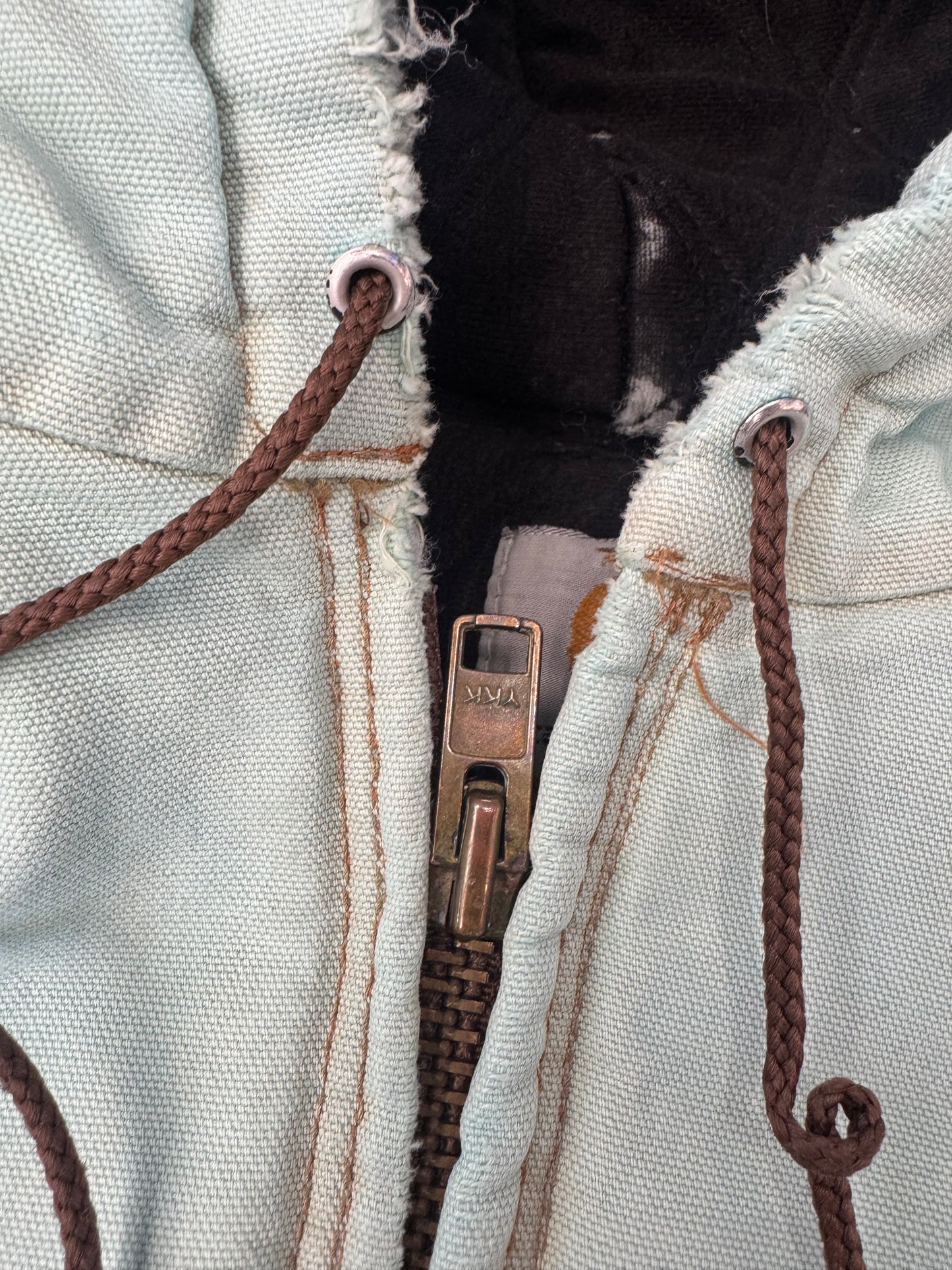 90S CARHARTT INSULATED ZIP-UP DISTRESSED CANVAS WORK JACKET (FADED TAG) (TURQUOISE/BROWN)