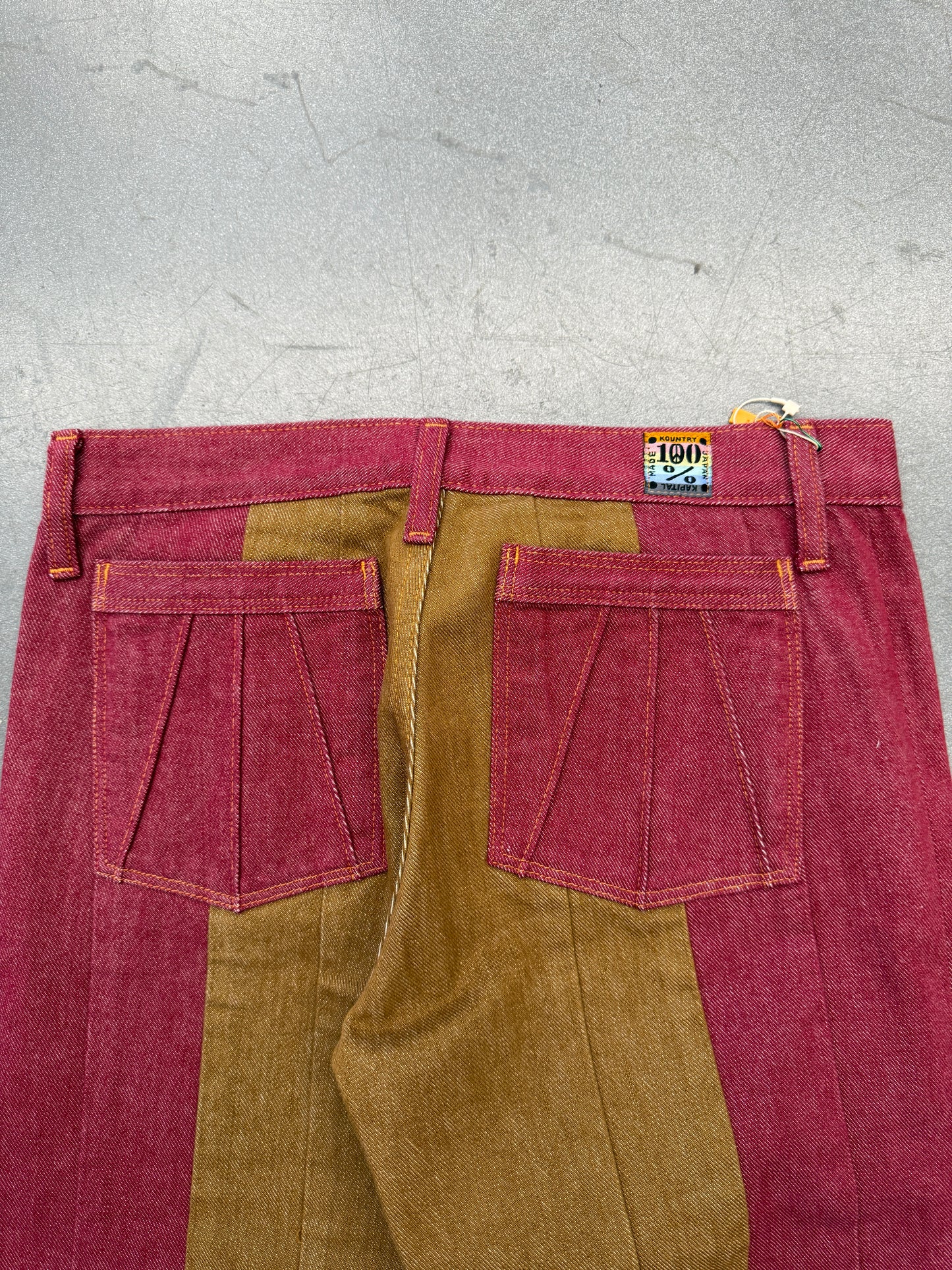 KAPITAL 12 OZ COLOR DENIM 2 TONE GYSPY BUGGY WIDE LEG JEANS (WOMENS) (NWT)
