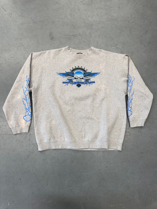 2005 HARLEY-DAVIDSON NORTH HAMPOTON, NH WINGED SKULL "FEEL THE THUNDER" CREWNECK (CUT TAG)