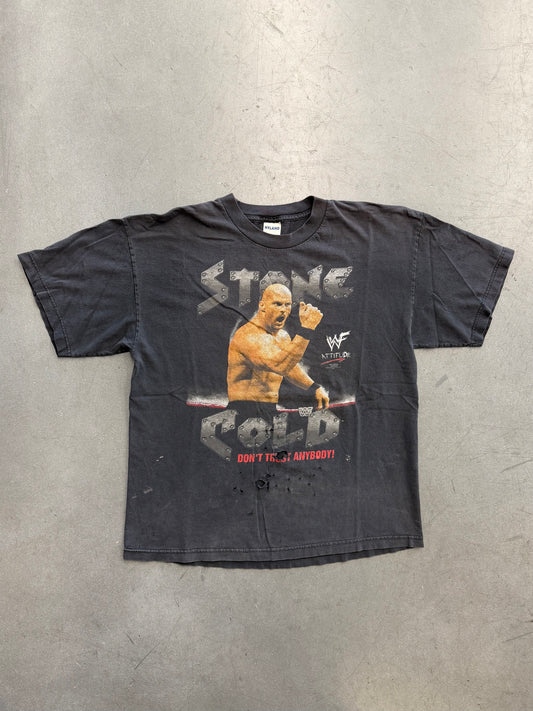 1998 WWF ATTITUDE STONE COLD STEVE AUSTIN DON'T TRUST ANYBODY! THRASHED TEE (HYLAND TAG)