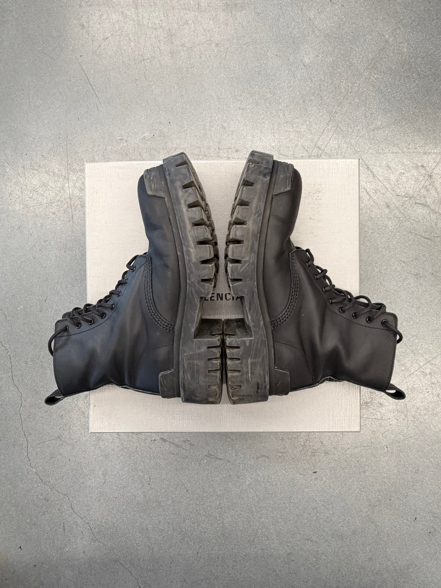 SIZE 39.5 BALENCIAGA RUBBER EFFECT LEATHER STRIKE BOOT (WITH BOX)