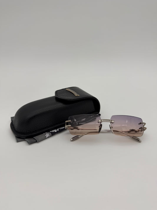 CHROME HEARTS LORDIE FRAMELESS PURPLE-LENS SUNGLASSES (WITH CASE AND CLOTH)