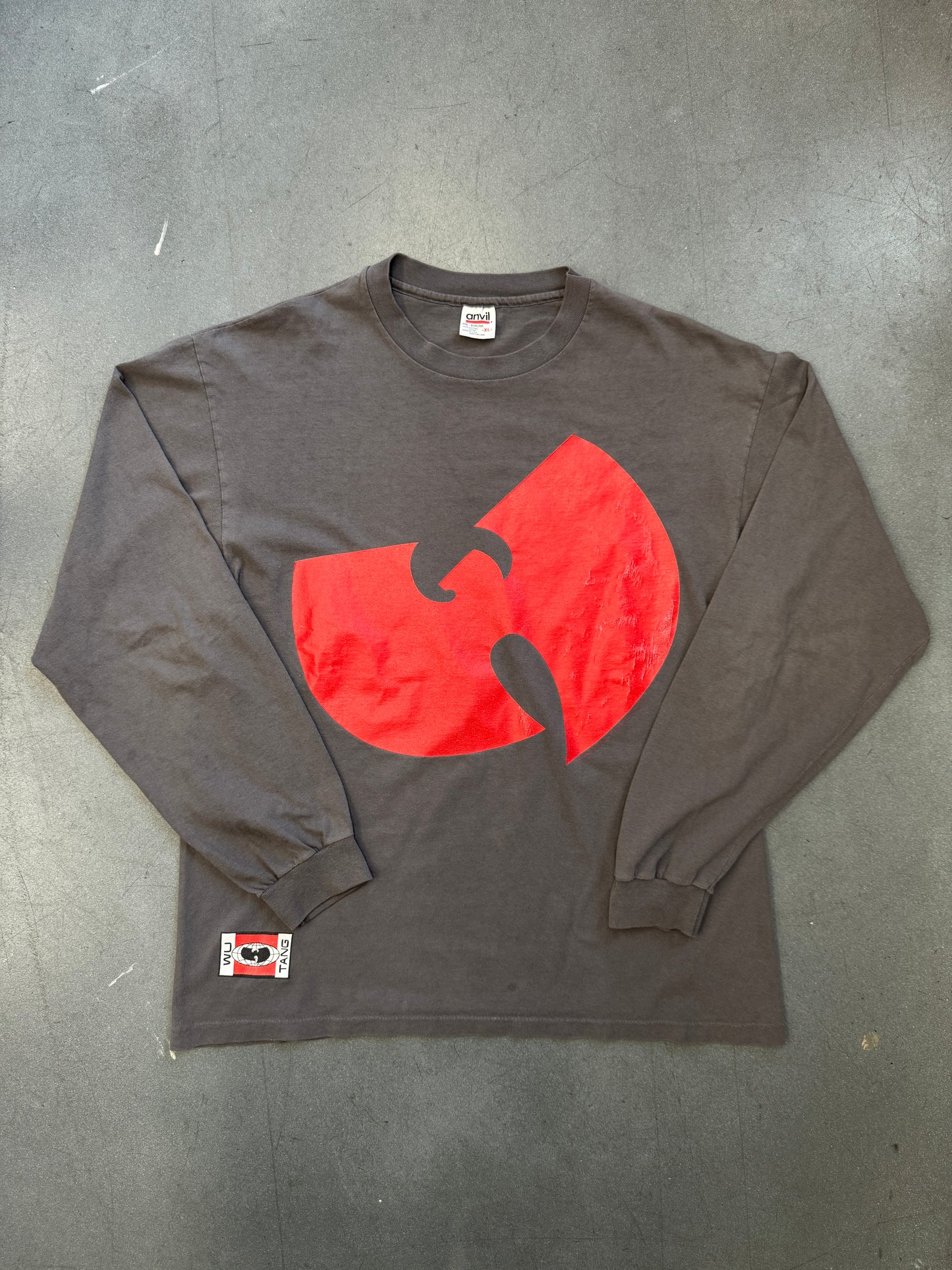 1997 WU-TANG RED LOGO LONGSLEEVE GREY TEE (ANVIL RED BAR TAG)