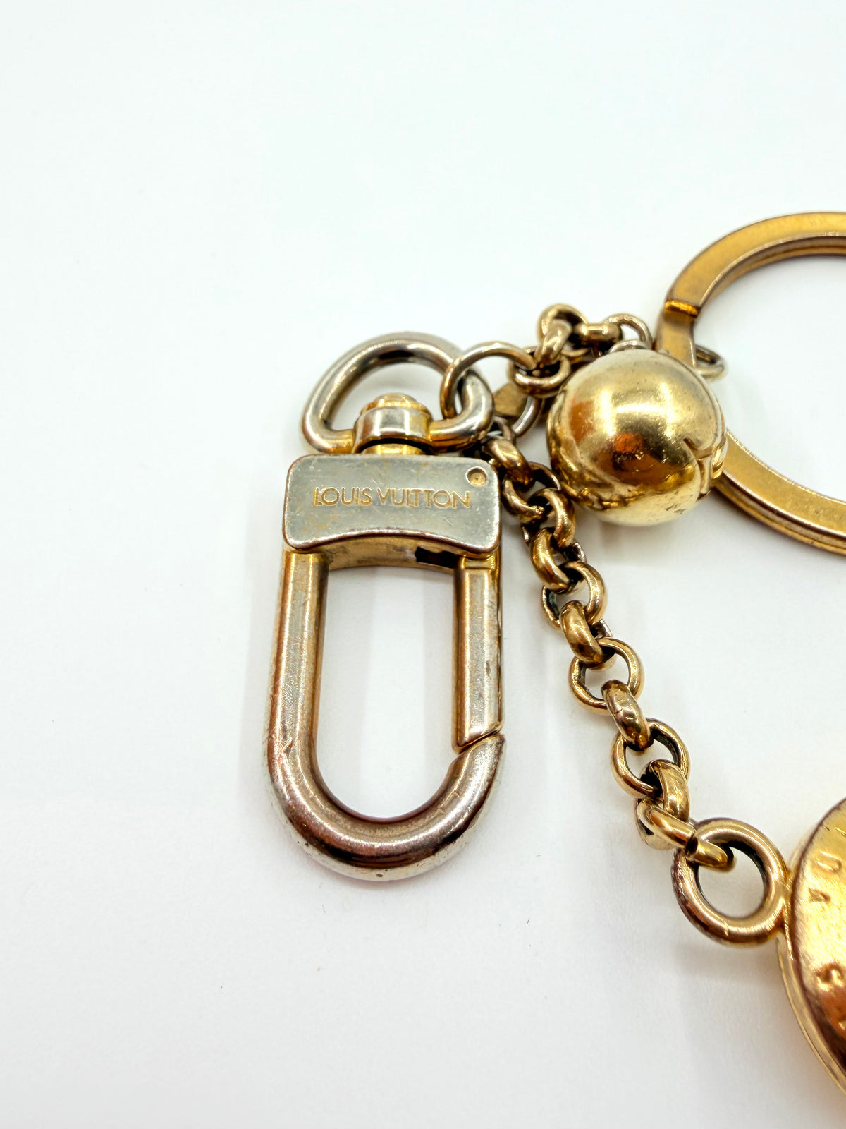 LOUIS VUITTON GOLD-TONE MONOGRAM FLOWER BAG CHARM KEY CHAIN