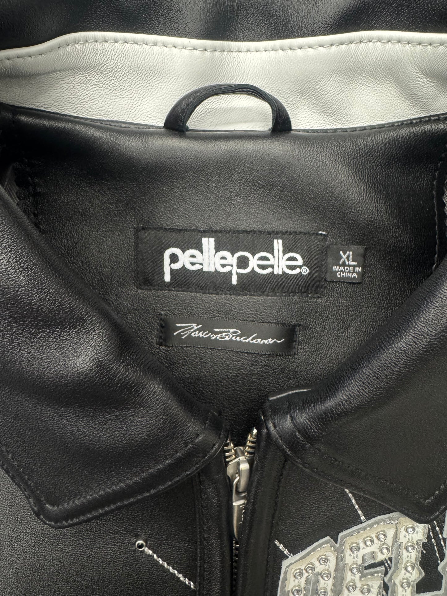 PELLEPELLE ROLLING LOUD RHINESTONE LEATHER VARSITY JACKET