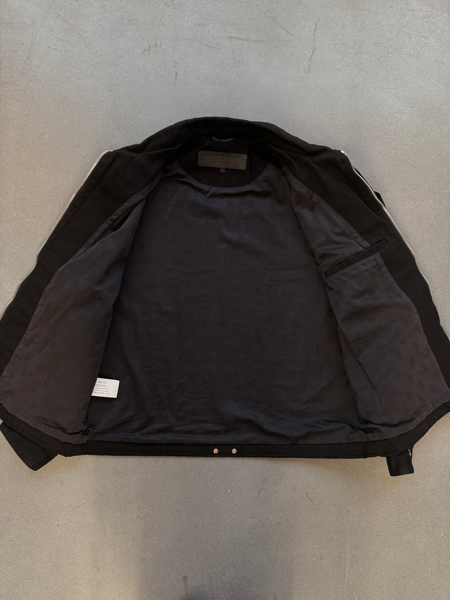CHROME HEARTS "STREET MEAT" 100% COTTON CANVAS BLACK ZIP-UP JACKET (L)