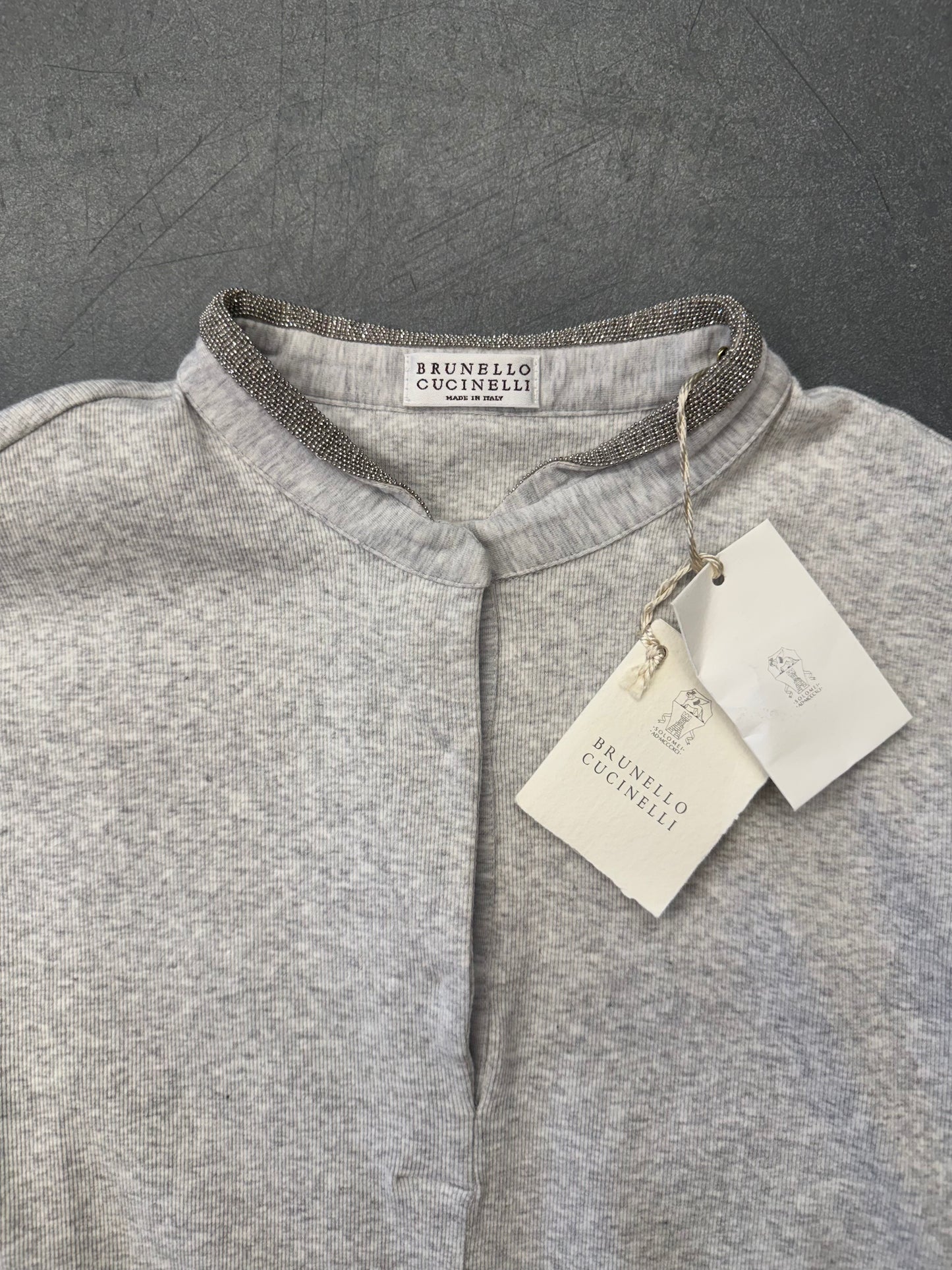 BRUNELLO CUCINELLI SHORT SLEEVE SEQUINED COLLAR SWEATER
