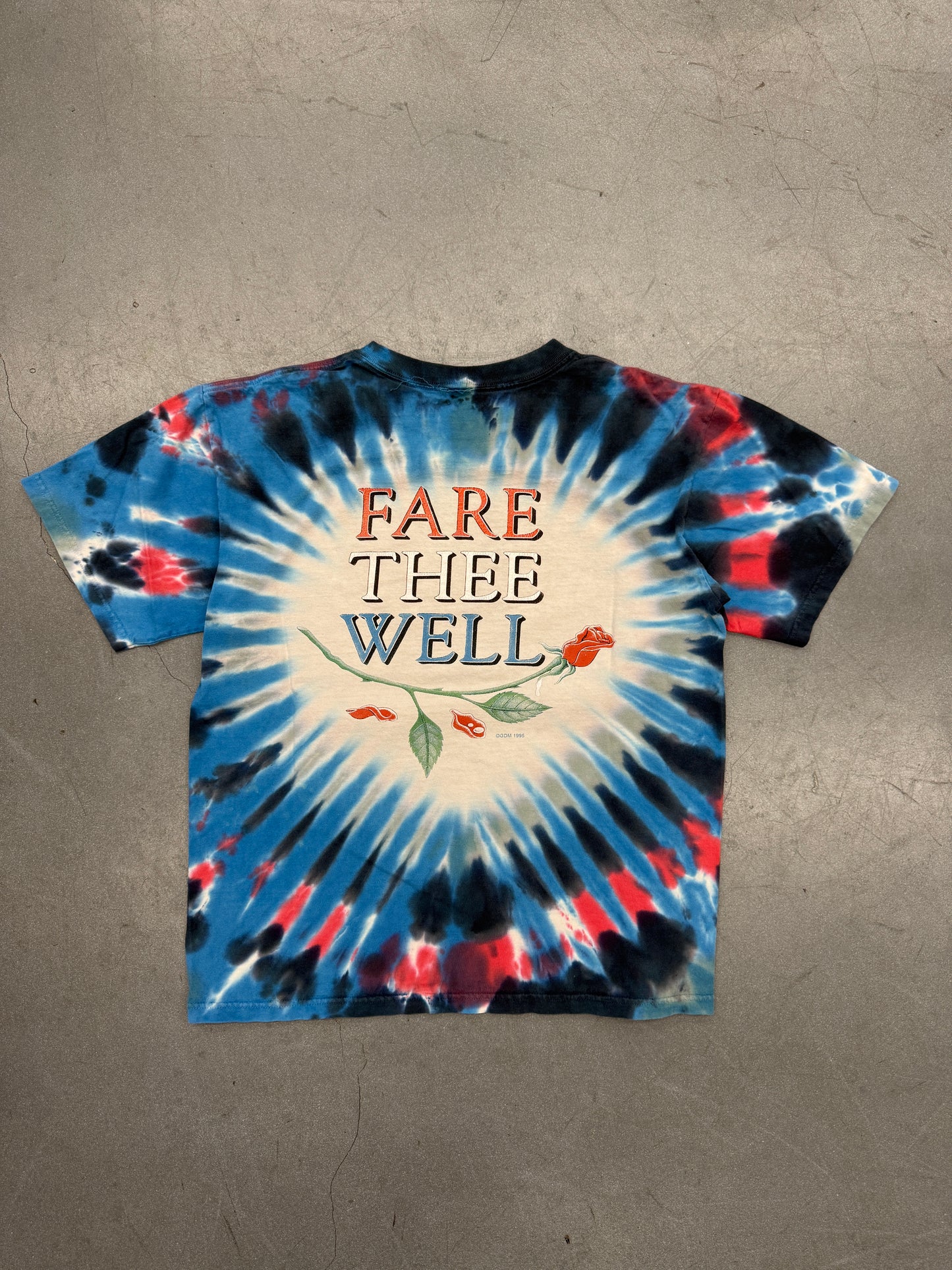 1995 GRATEFUL DEAD CRYING SKULL FARE THE WELL TIE-DYE TEE (PULLED TAG)