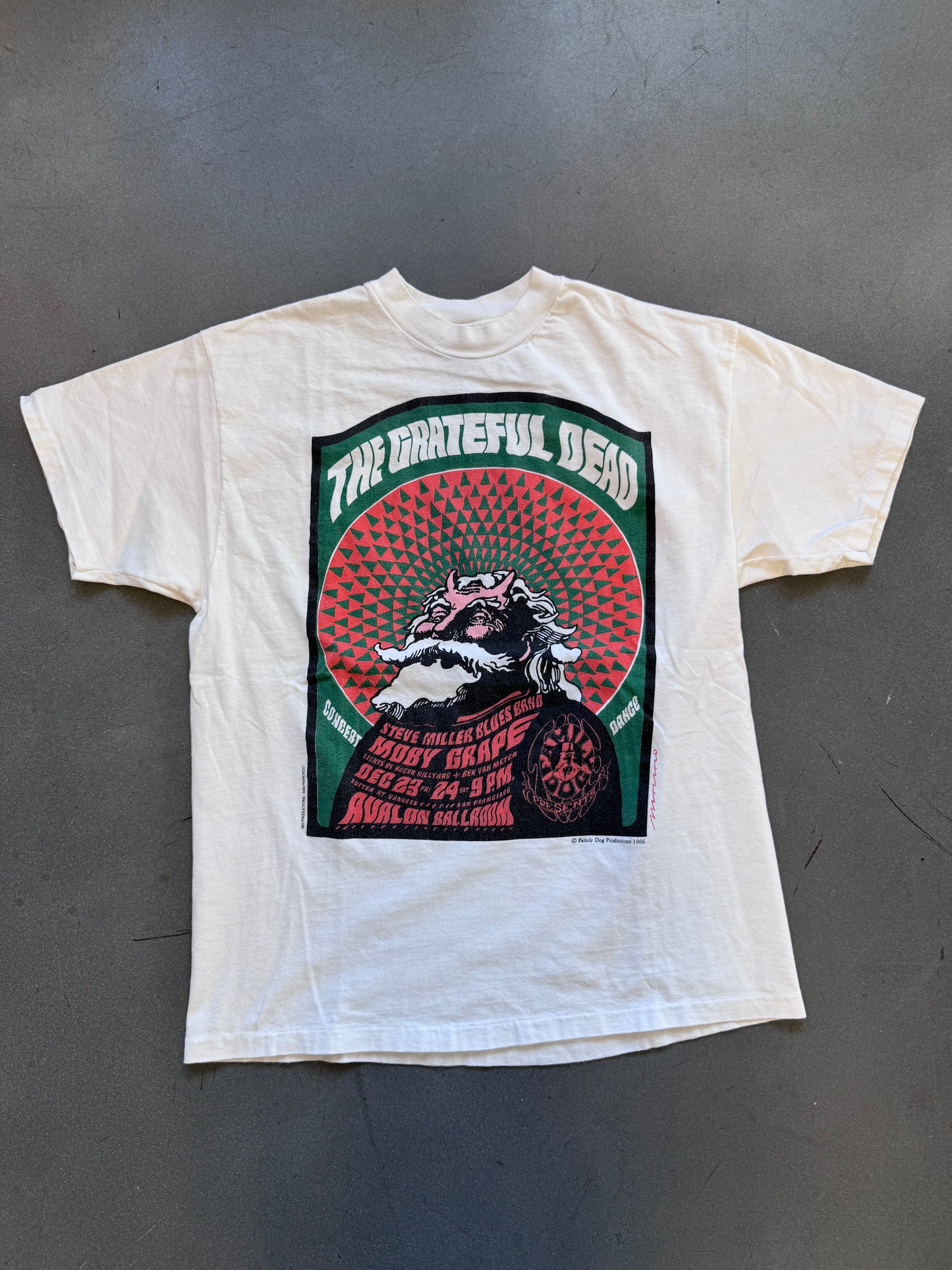 90'S THE GRATEFUL DEAD CONCERT POSTER FAMILY DOG PRODUCTIONS 1966 TEE (HANES BEEFY TAG)