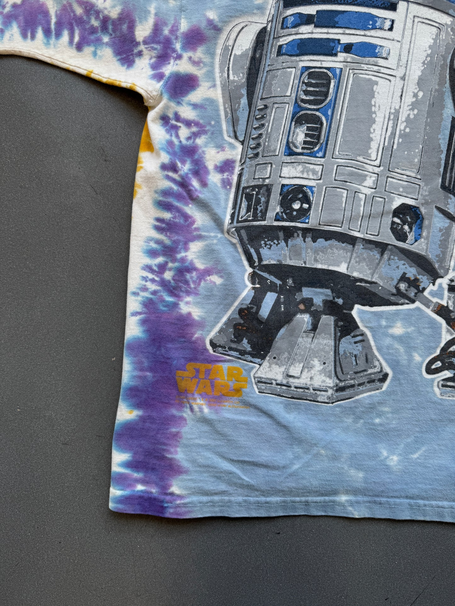 1997 STAR WARS C-3P0 R2-D2 TIE-DYE TEE (LIQUID BLUE TAG)