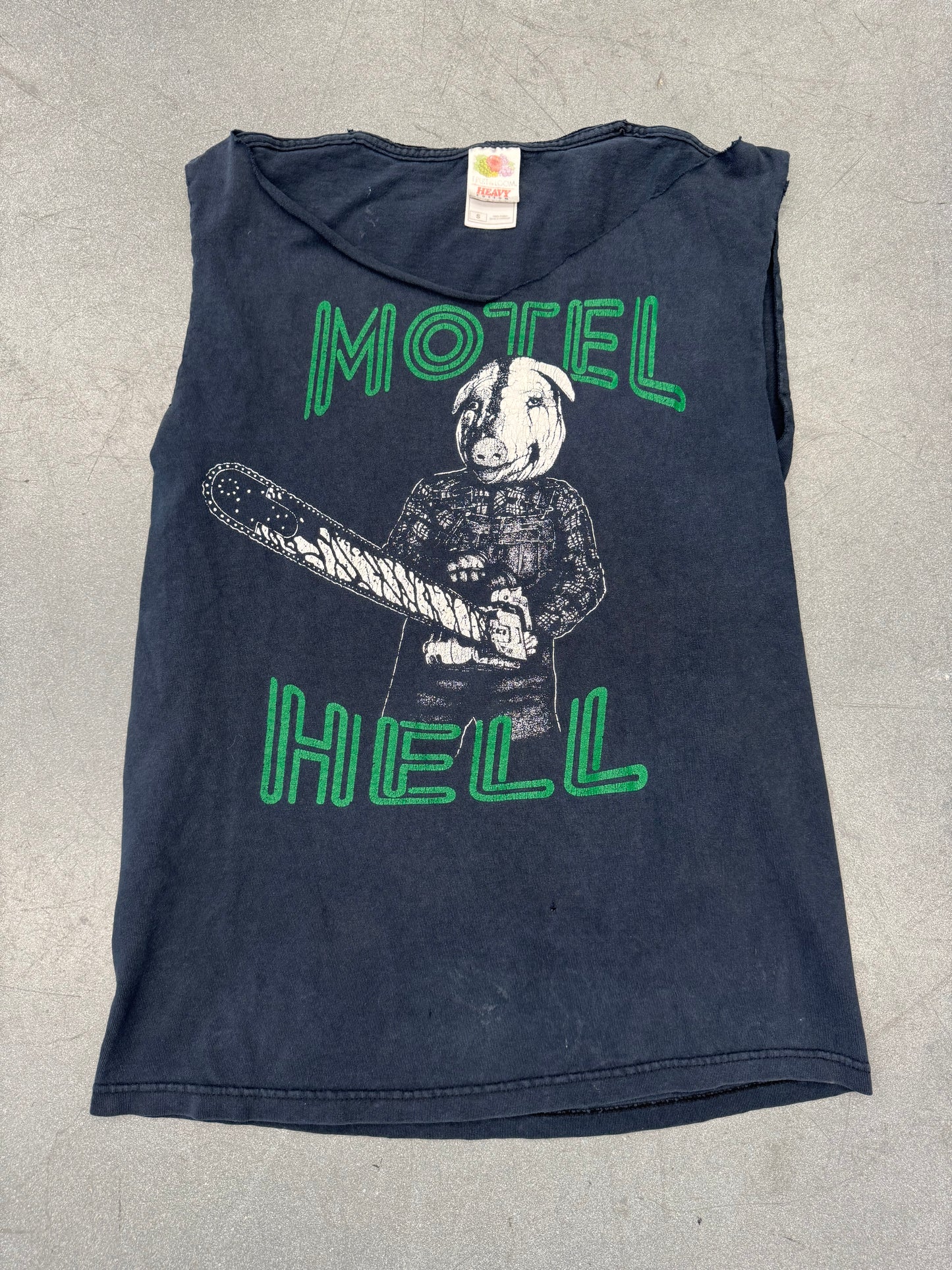 Y2K MOTEL HELL PIG MASK CHAINSAW CUT SLEEVES AND NECK TEE (FOTL TAG)