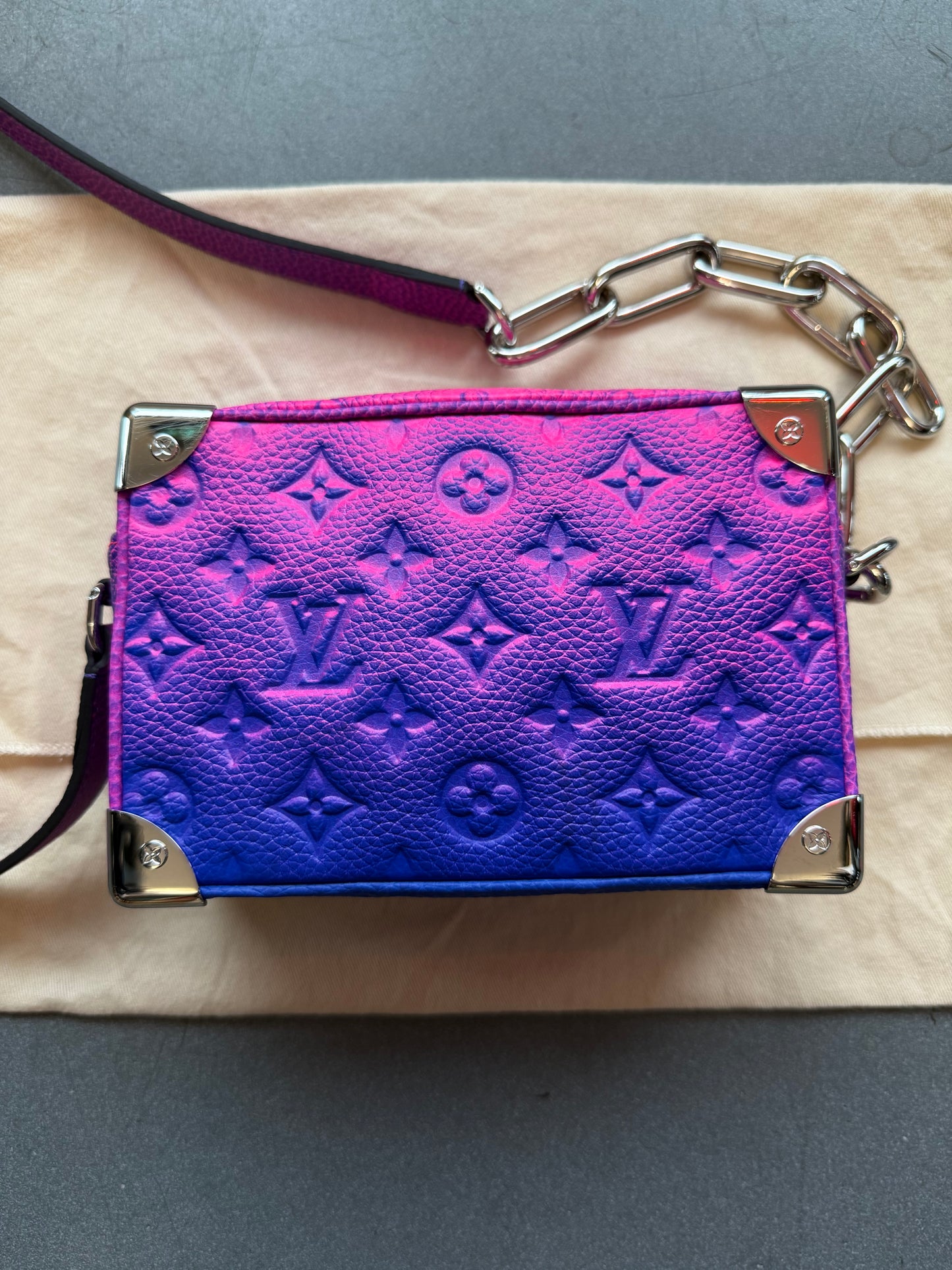 SS22 LOUIS VUITTON MINI SOFT TRUNK CHAIN BAG - TAURILLON ILLUSION BLUE/PINK (NEW WITH DUSTBAG) (TANIA)