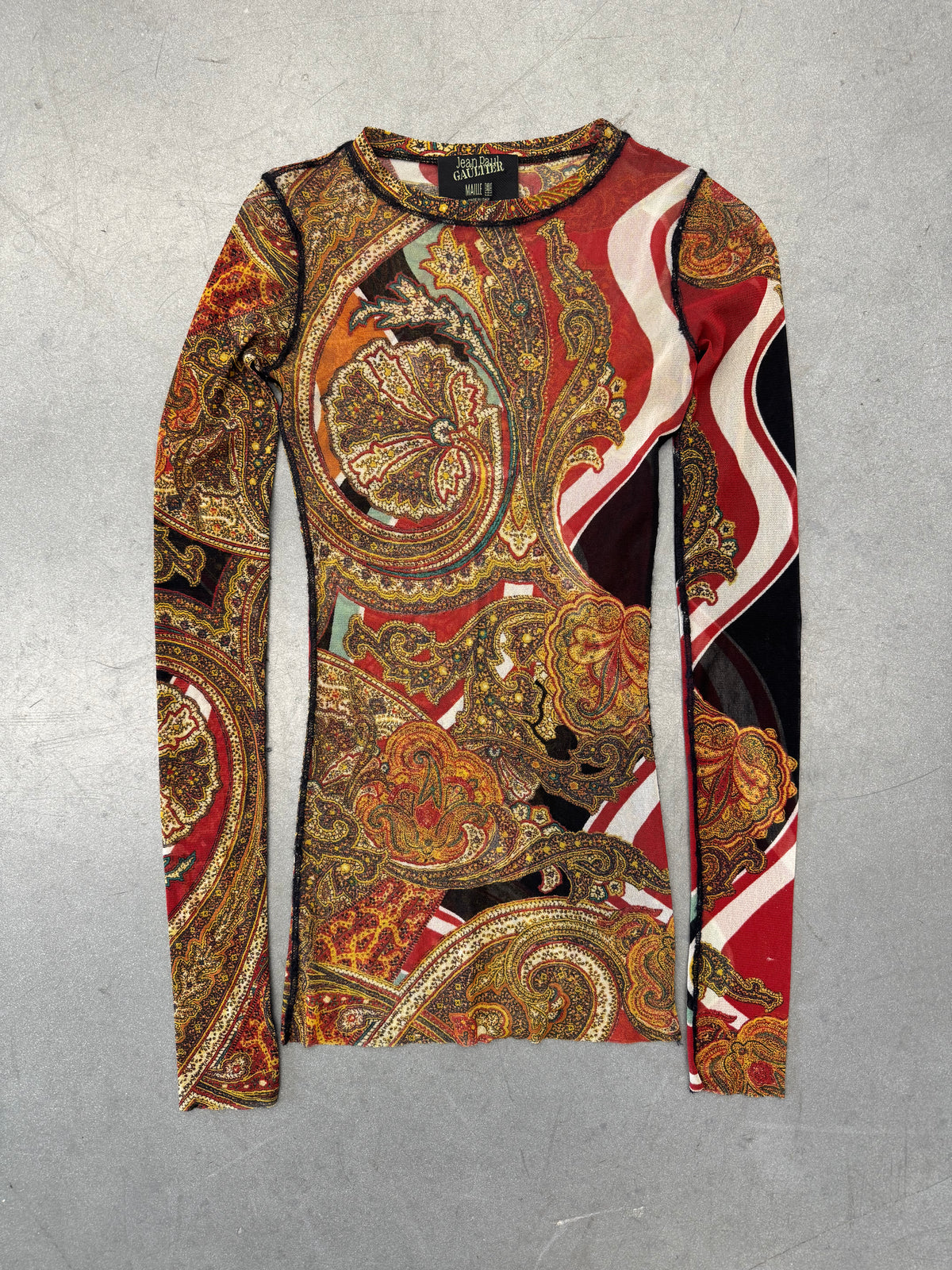90'S JEAN PAUL GAULTIER WOMENS MULTICOLOR PAISLEY PRINT MESH TOP