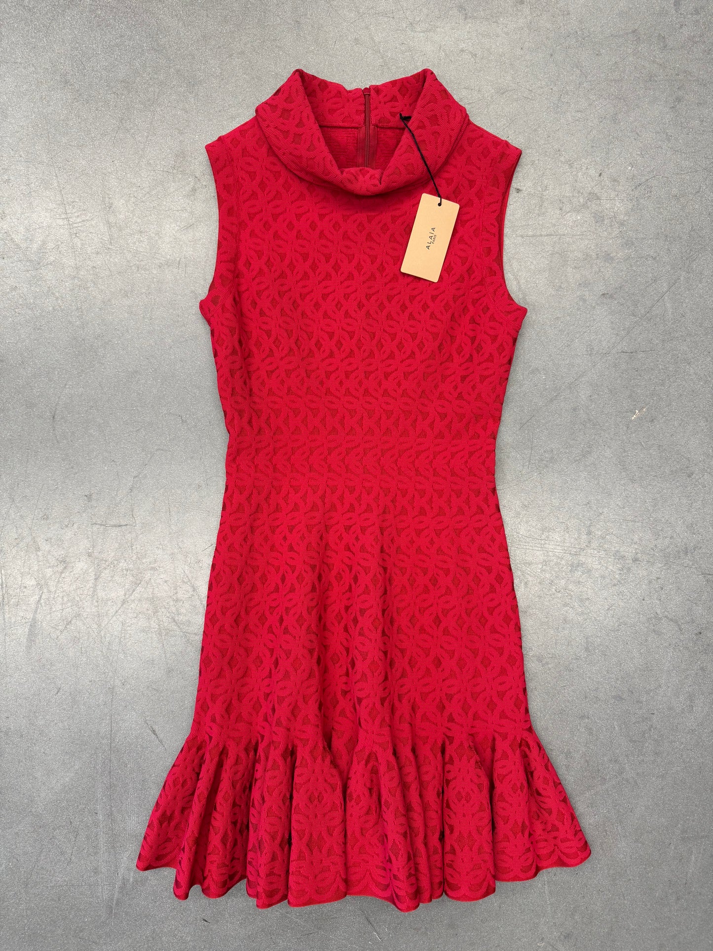 ALAIA JACQUARD SLEEVELESS DRESS - RED