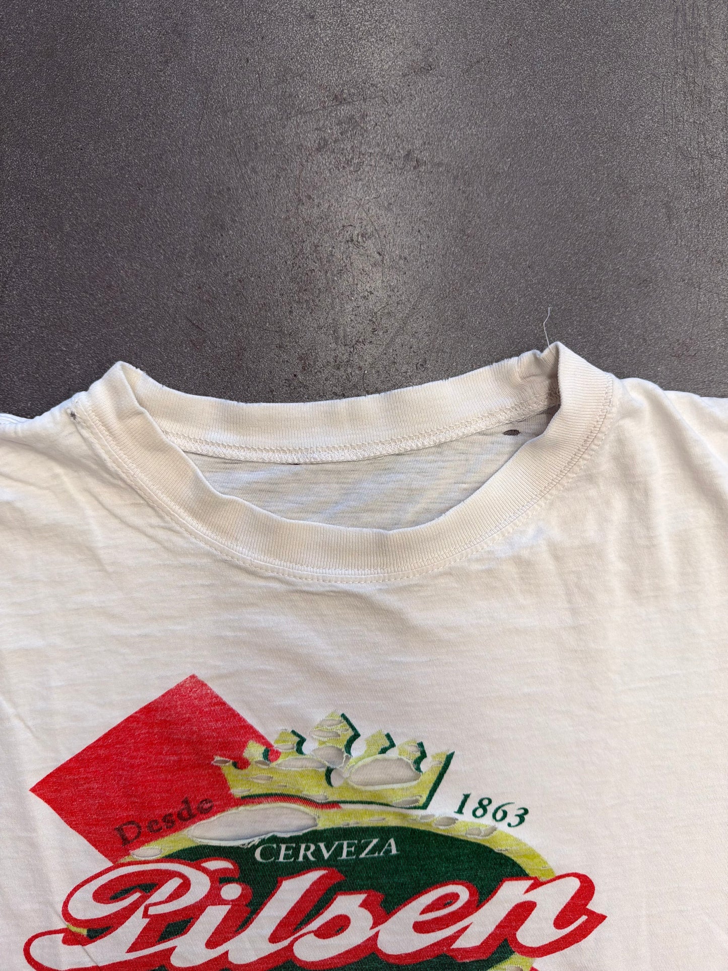 90S CERVEZA PILSER EL SABOR ORIGINAL DISTRESSED TEE (PULLED TAG)