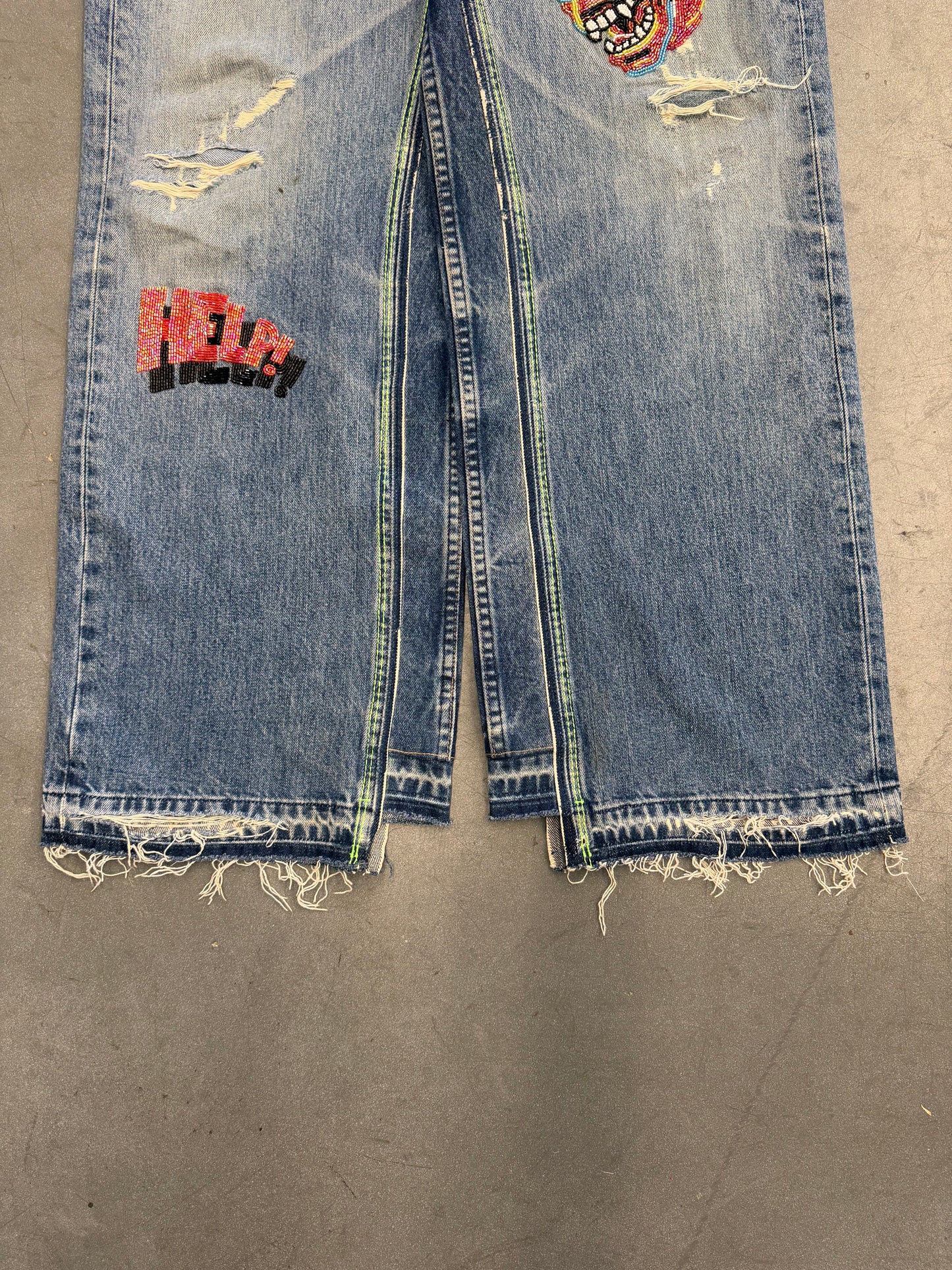 BETTER WITH AGE SHAM HAND-BEADED DOUBLE-WIDE DENIM