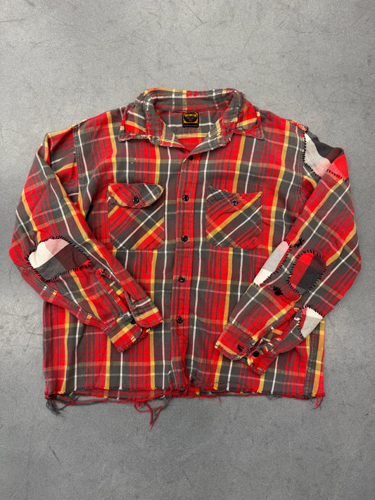 1960'S WASHINGTON "DEE CEE" REPAIRED FLANNEL SHIRT - RED