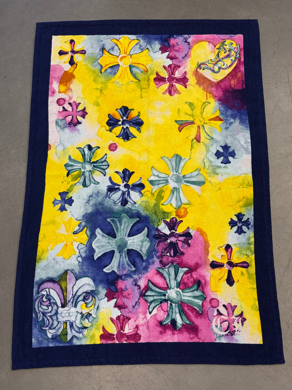 CHROME HEARTS WATERCOLOR PLUS BEACH TOWEL - NAVY/YELLOW/MAGENTA
