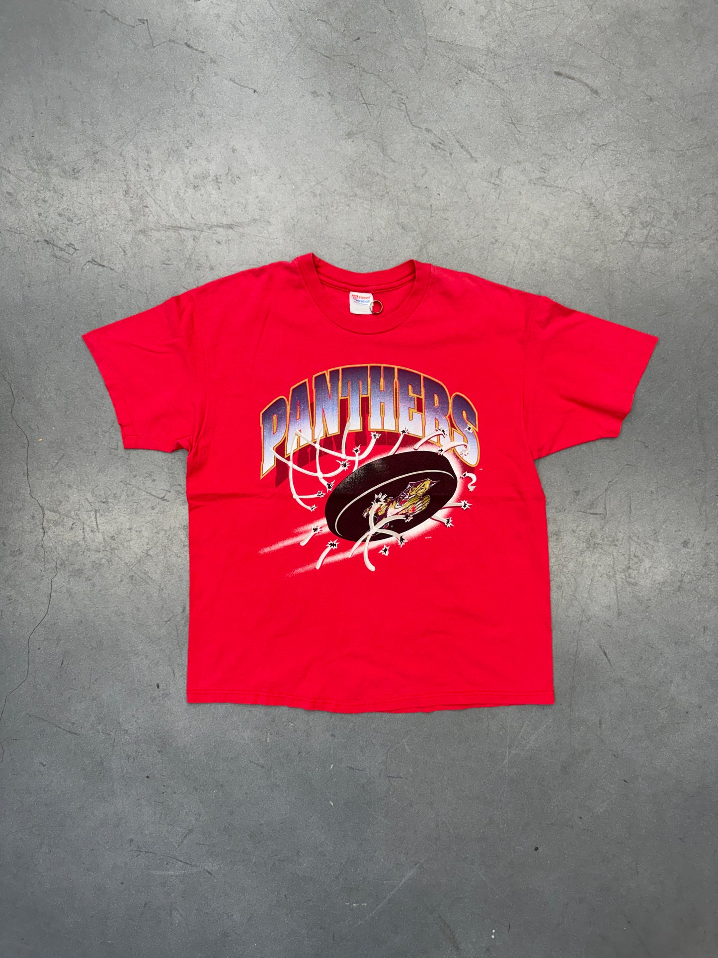 90'S FLORIDA PANTHERS PUCK BREAKTHROUGH NET TEE (HANES HEAVYWEIGHT TAG)