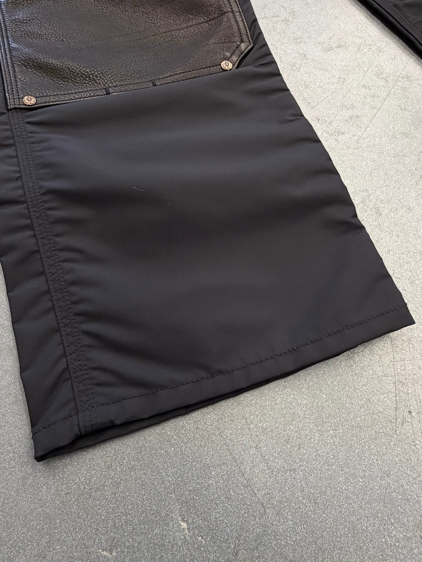CHROME HEARTS NYLON LEATHER DOUBLE KNEE WIDE CARPENTER PANT - BLACK