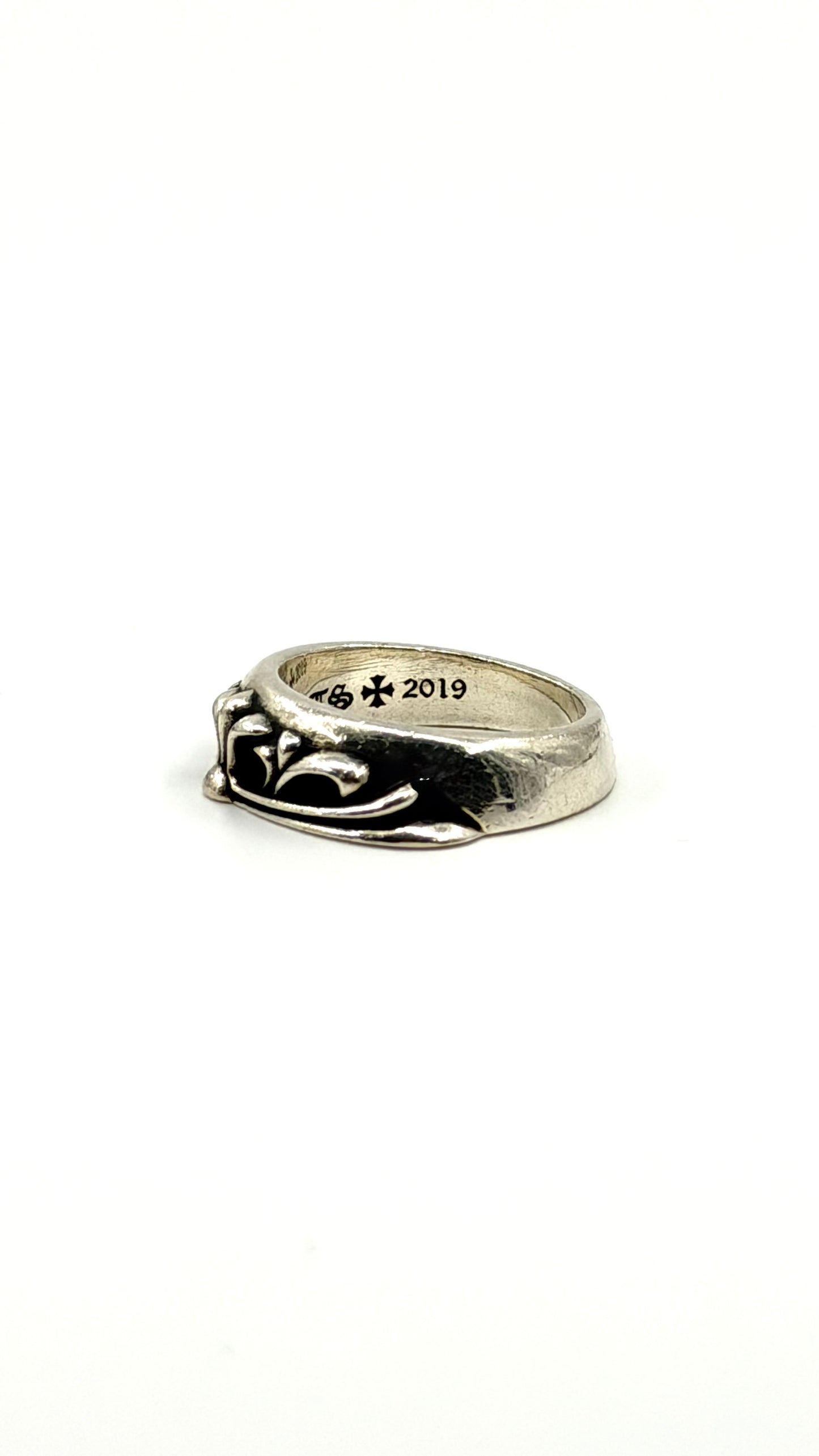 CHROME HEARTS SILVER HALF CLASSIC FLORAL RING