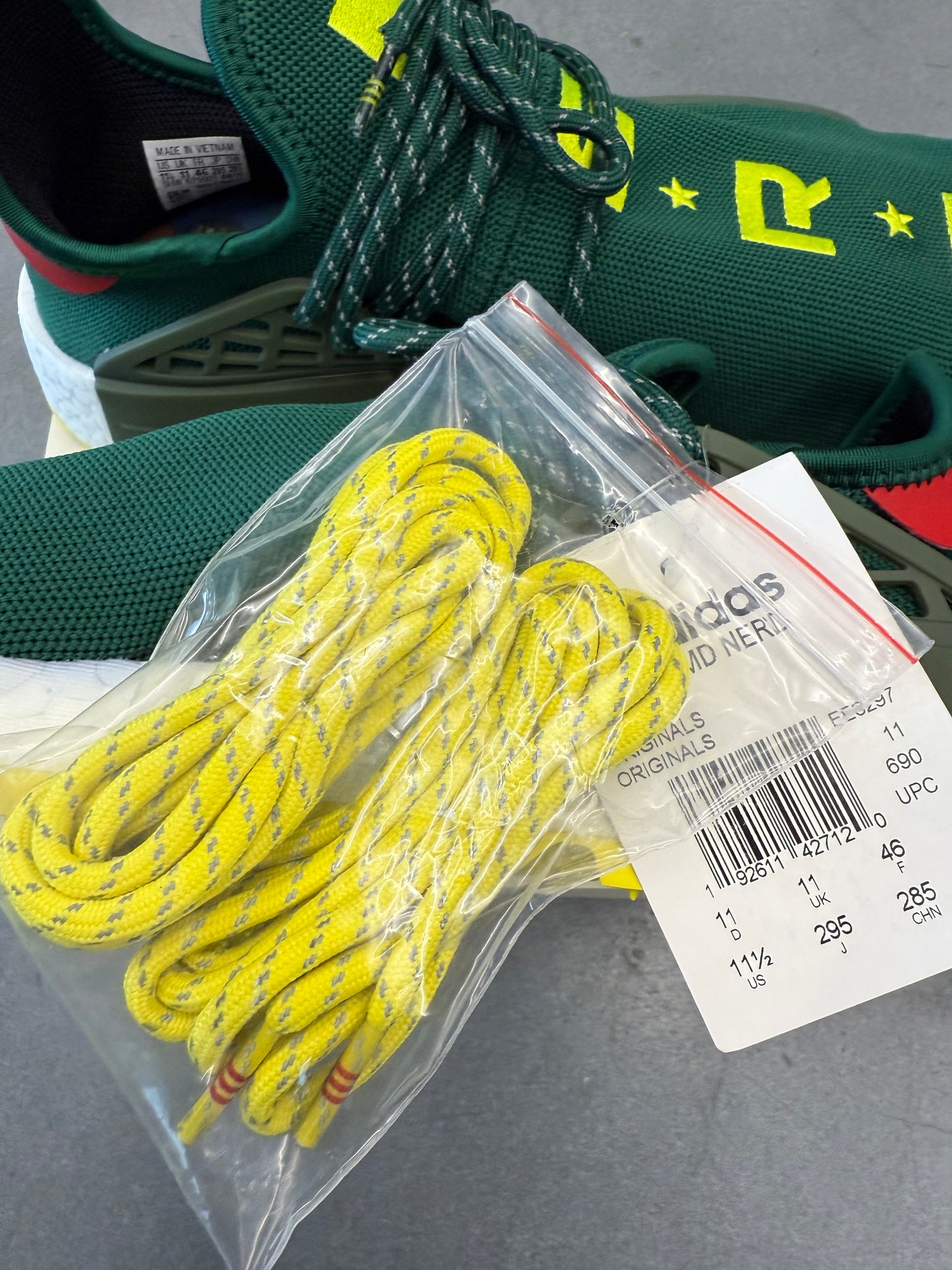 SIZE 11.5 ADIDAS NMD HU PHARRELL NERD GREEN YELLOW (BRAND NEW WITH BOX)