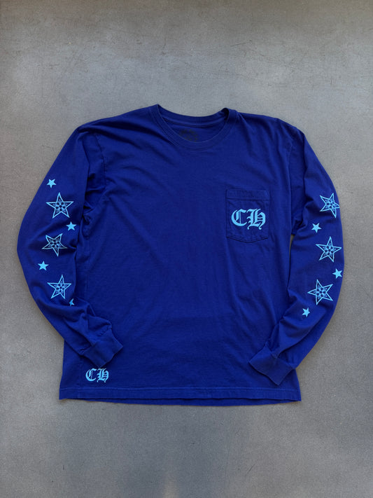 CHROME HEARTS STAR PRINT LONG SLEEVE TEE - BLUE