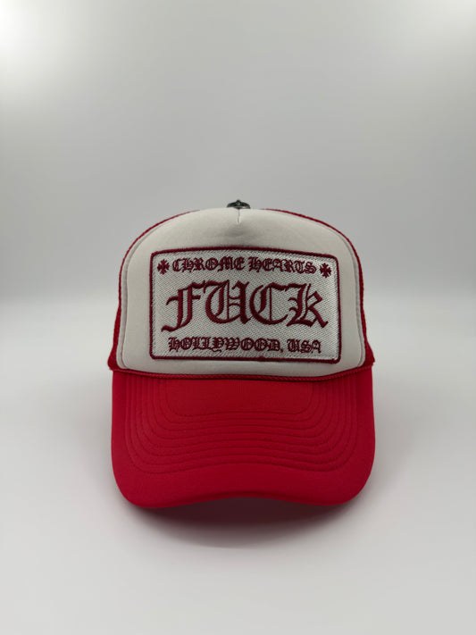 2005-07 CHROME HEARTS FUCK HOLLYWOOD, USA TRUCKER HAT - RED/WHITE