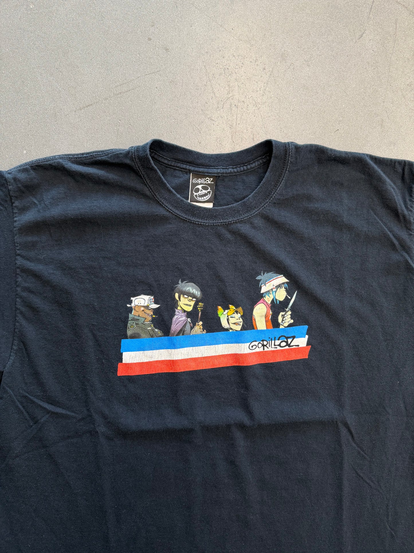 Y2K GORILLAZ STRIPED LOGO BAND MEMBERS TEE (GORILLAZ TAG)