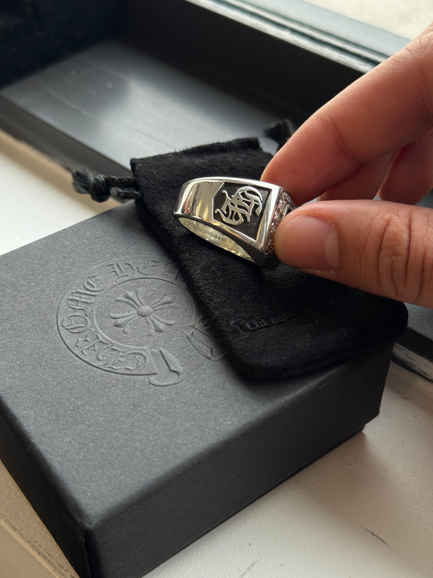 CHROME HEARTS DIAMOND CHAMPION SILVER RING 33 LARGE (SIZE 12) (36.1 GRAMS) (NEW)