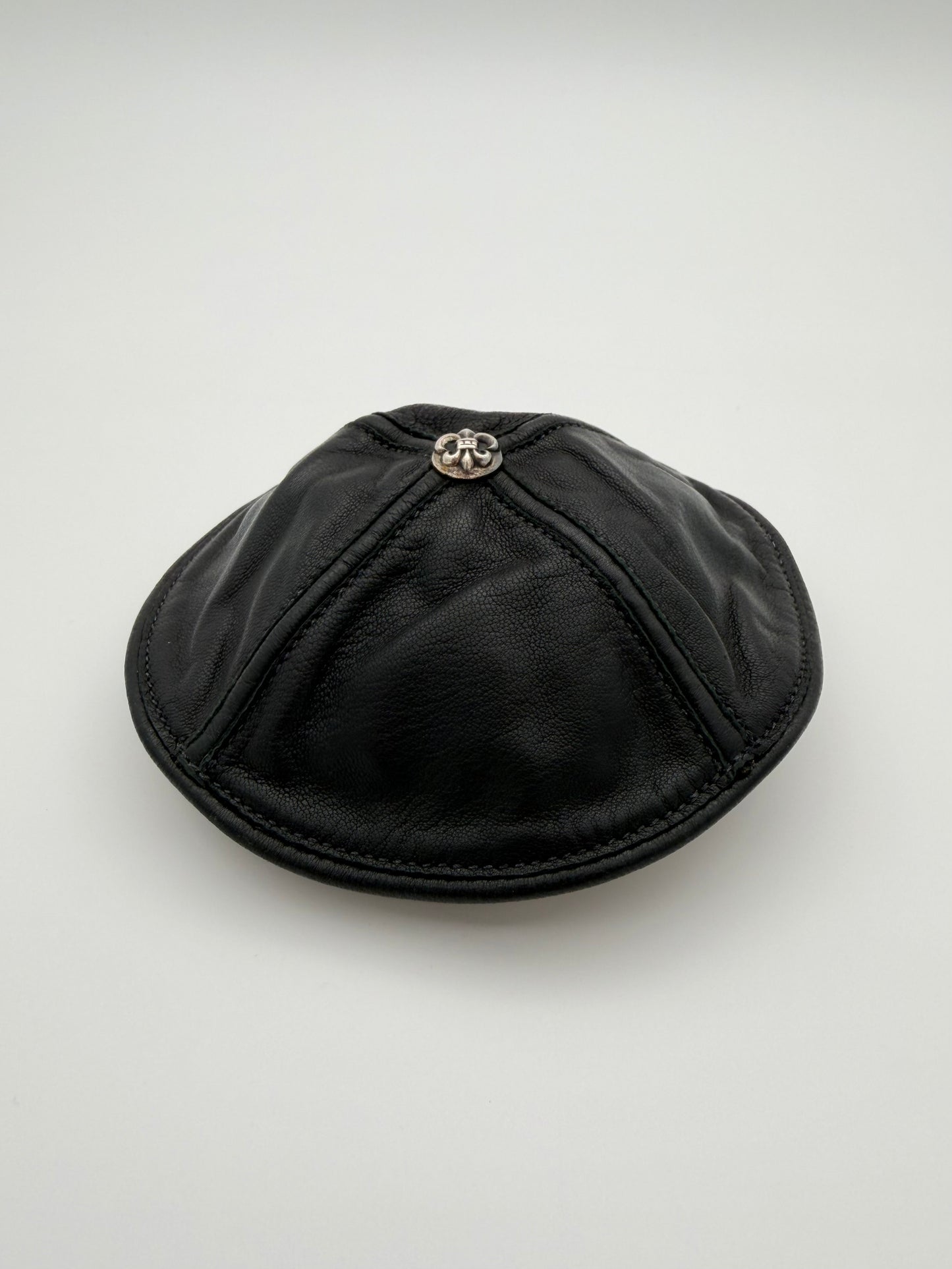 CHROME HEARTS LEATHER SILK-LINED YAMAKA WITH SILVER FLEUR BUTTON