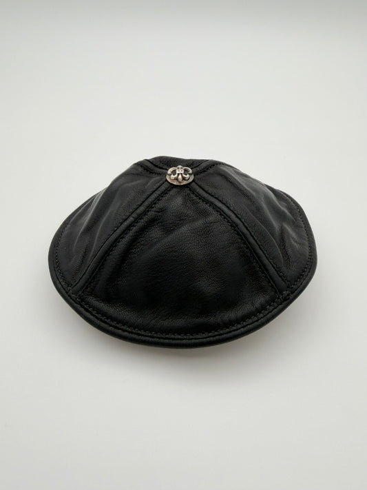 CHROME HEARTS LEATHER SILK-LINED YAMAKA WITH SILVER FLEUR BUTTON