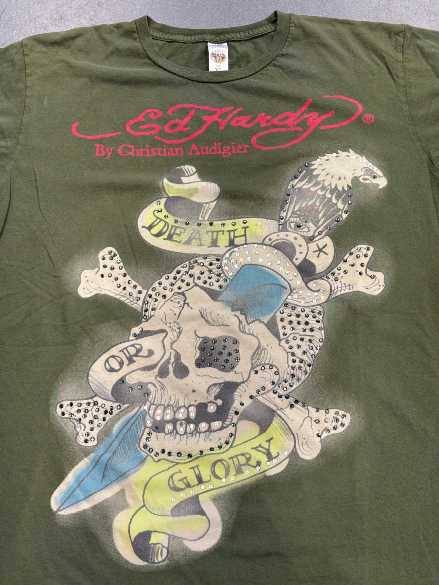 Y2K ED HARDY RHINESTONE "DEATH OR GLORY" TEE