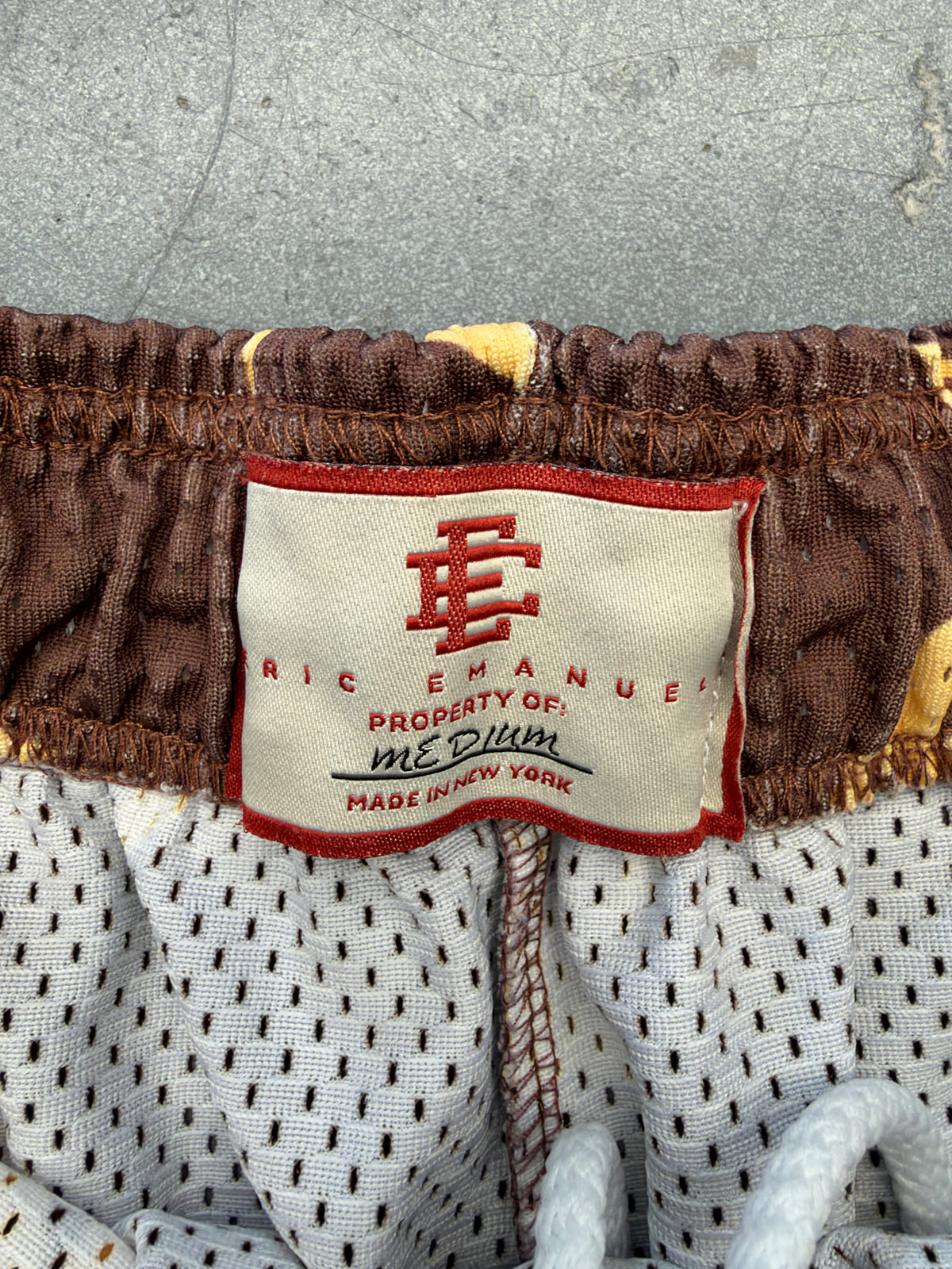 FW19 ERIC EMANUEL X BAPE MIAMI BAPESTA MESH SHORTS - BROWN/YELLOW