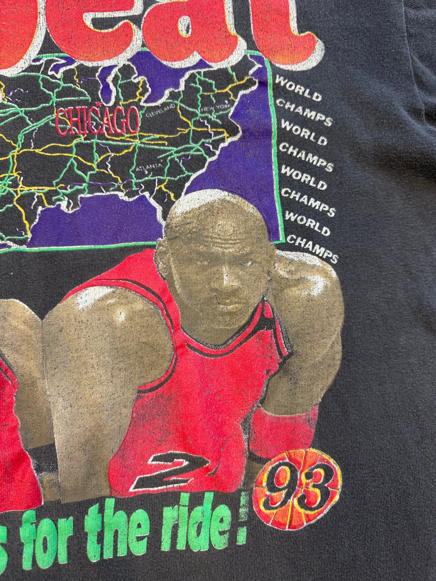 1993 ROAD TO THE 3 PEAT CHICAGO BULLS BOOTLEG RAP STYLE TEE (DIAMOND STAR TAG)