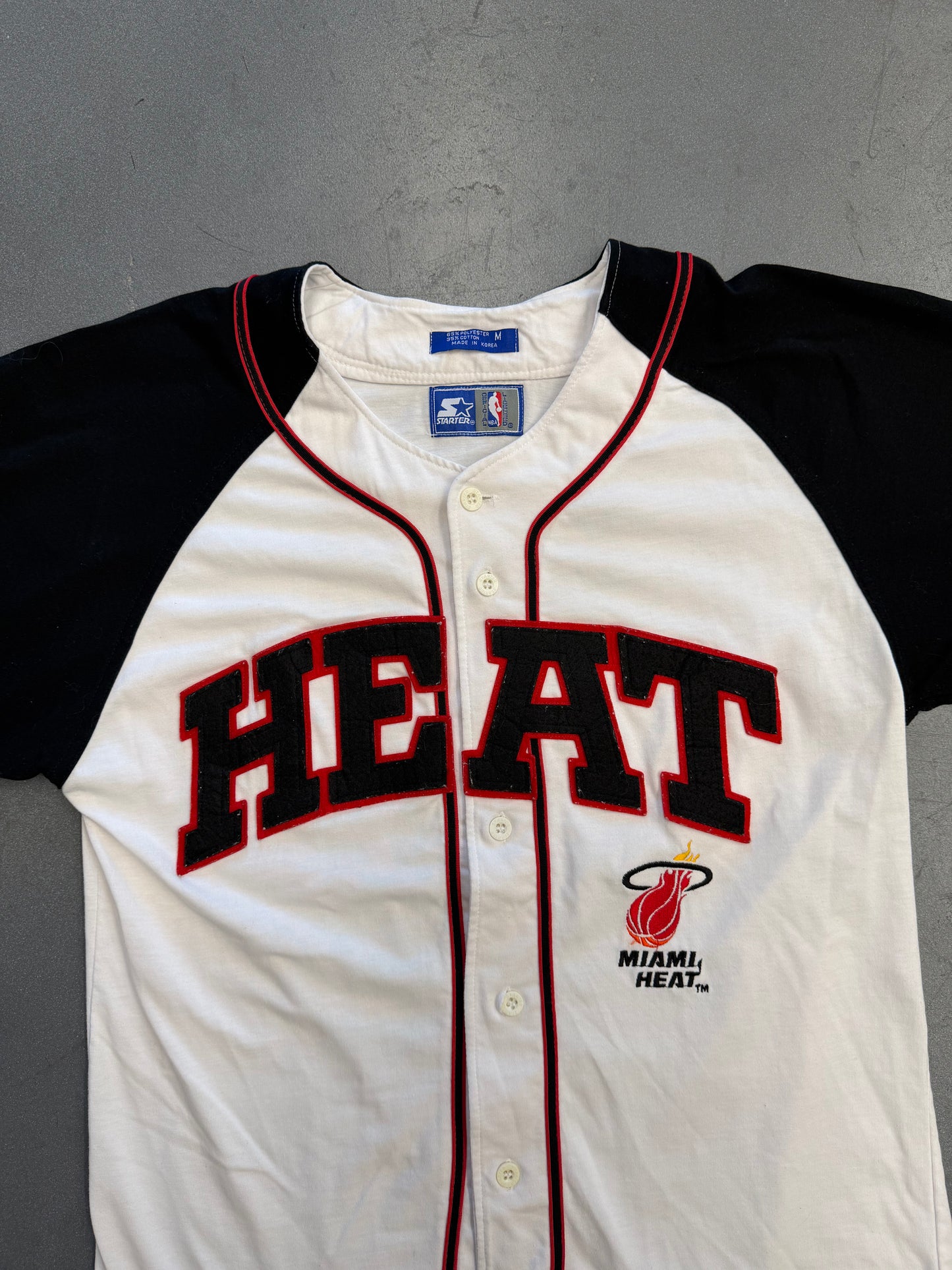 90S STARTER MIAMI HEAT BUTTON UP COTTON BASEBALL JERSEY