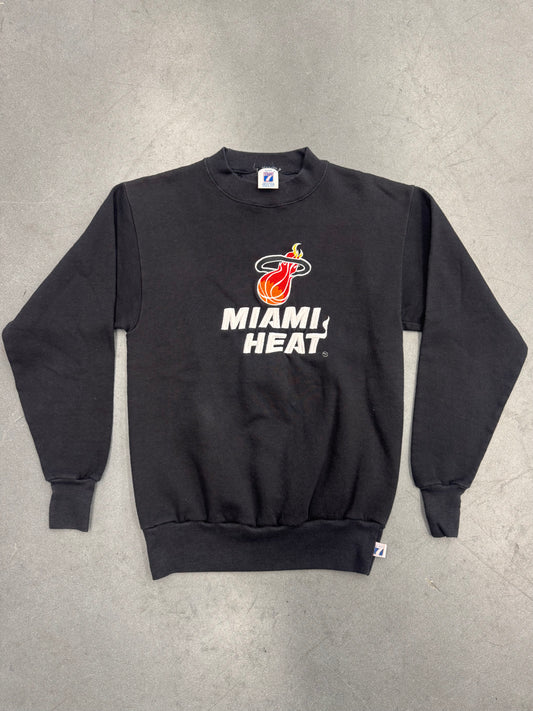 90S LOGO 7 3D EMBROIDERED MIAMI HEAT SPELLOUT LOGO CREWNECK