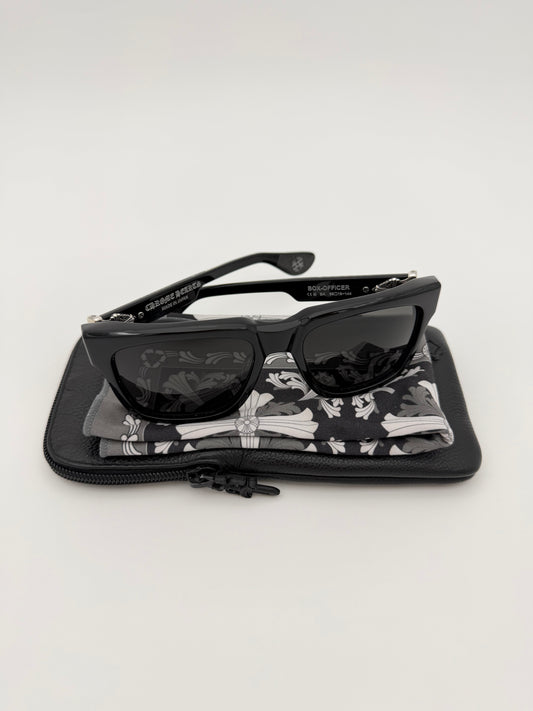 CHROME HEARTS BOX OFFICER SUNGLASSES - BLACK (WITH CASE)