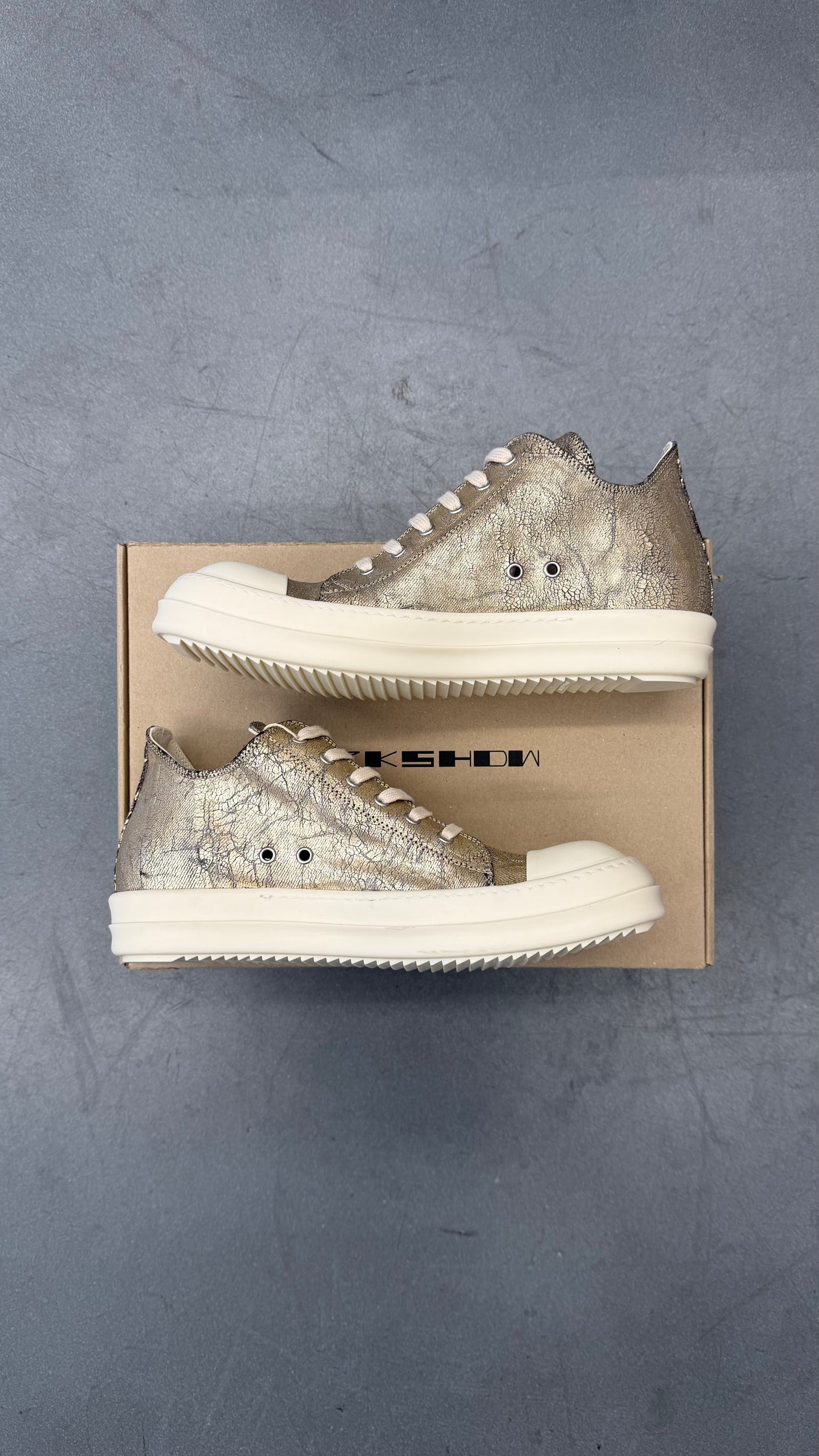 RICK OWENS DRKSHDW LOW-TOP RAMONES SNEAKS - LIGHT GOLD