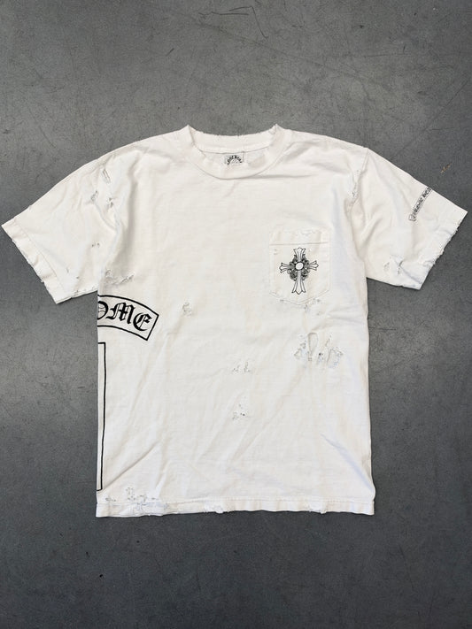 VINTAGE CHROME HEARTS "SOAP & WATER" T-BAR DISTRESSED POCKET TEE