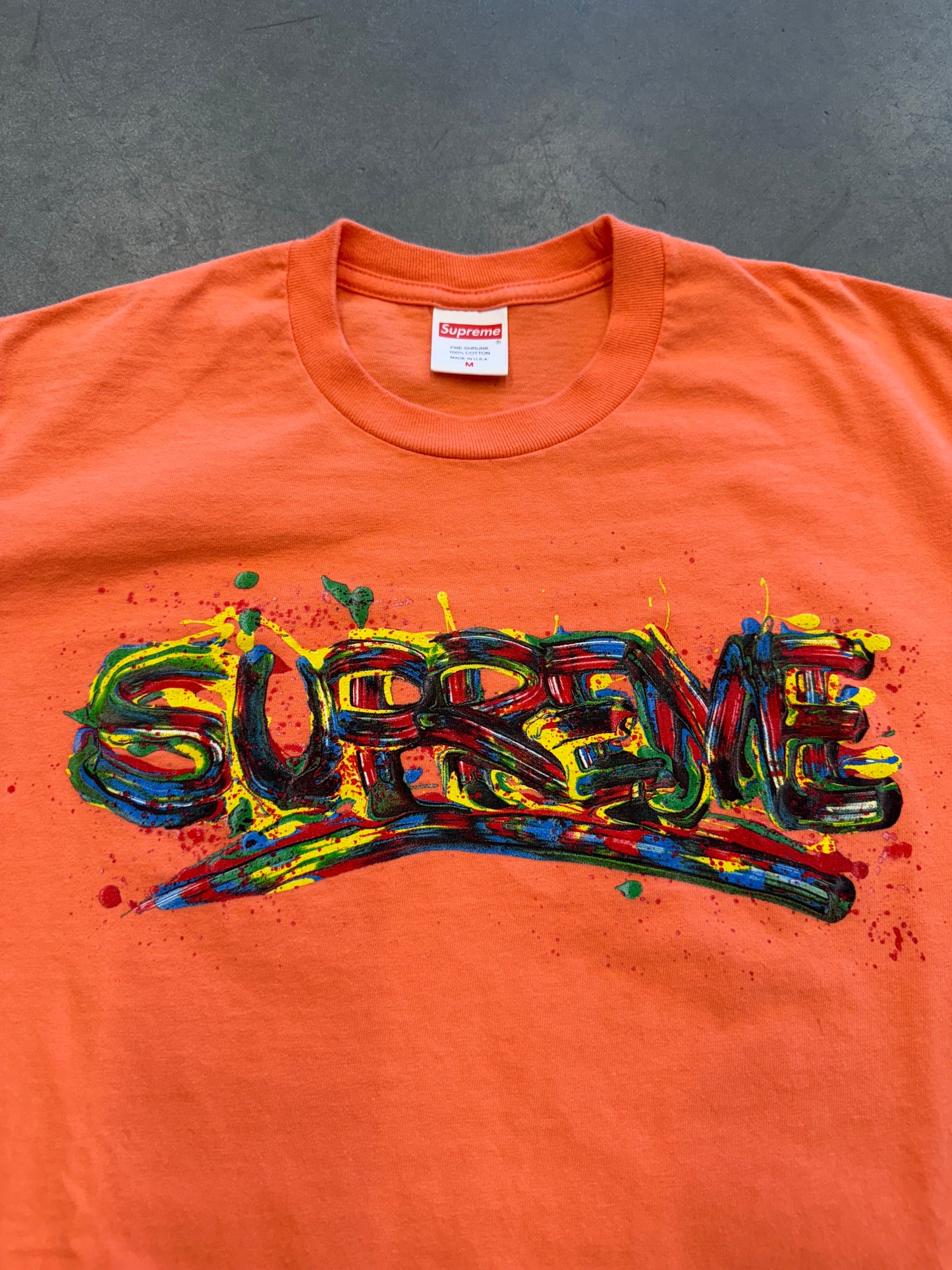 SS20 SUPREME PAINT LOGO TEE NEON ORANGE MEDIUM