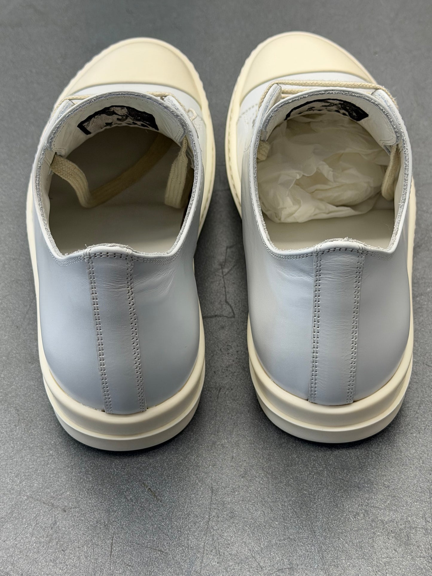 RICK OWENS LEATHER RAMONES LOW-TOP SNEAKERS - CHALK WHITE