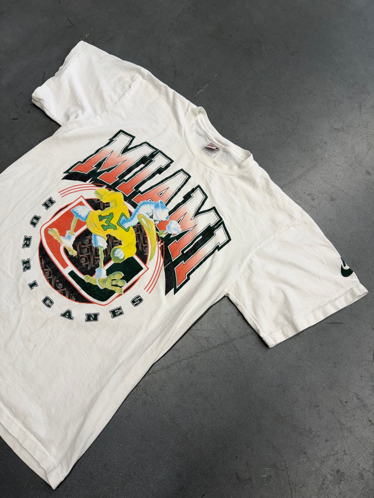 90S NIKE MIAMI HURRICANES SLEEVE LOGO SEBASTIAN TEE (GREY NIKE TAG)